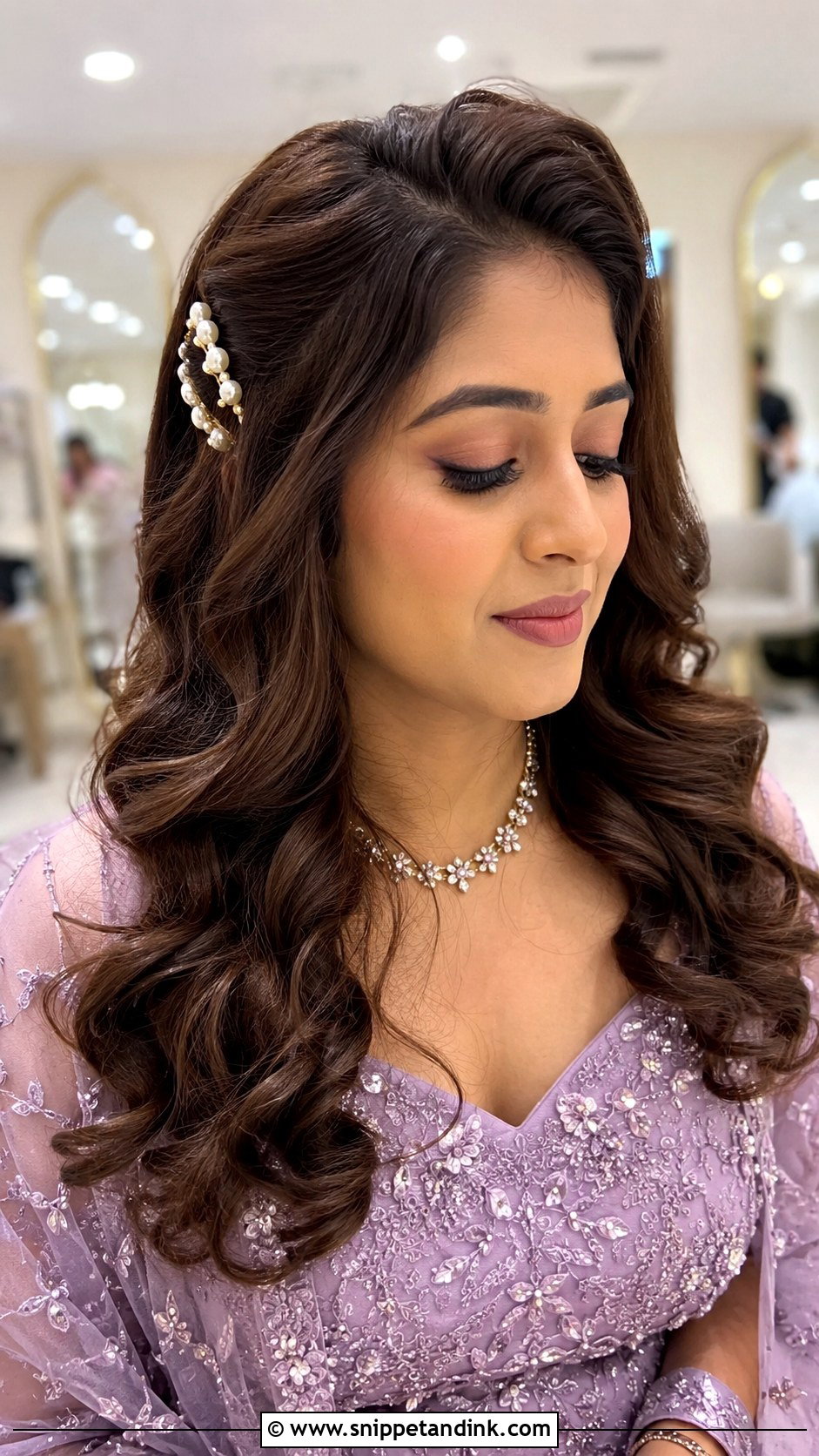 Indian Engagement Wavy Hair - Snippet and Ink - 20 Hair Styles for Indian Engagement Brides