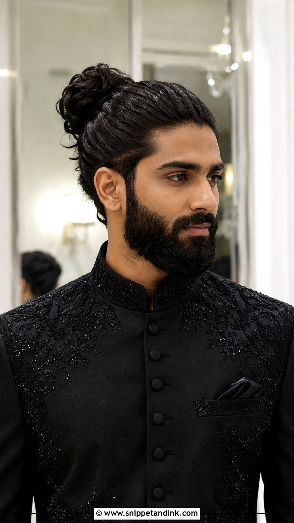 Indian Groom Man Bun With Beard - Snippet and Ink - 15 Indian Groom Hairstyle Ideas