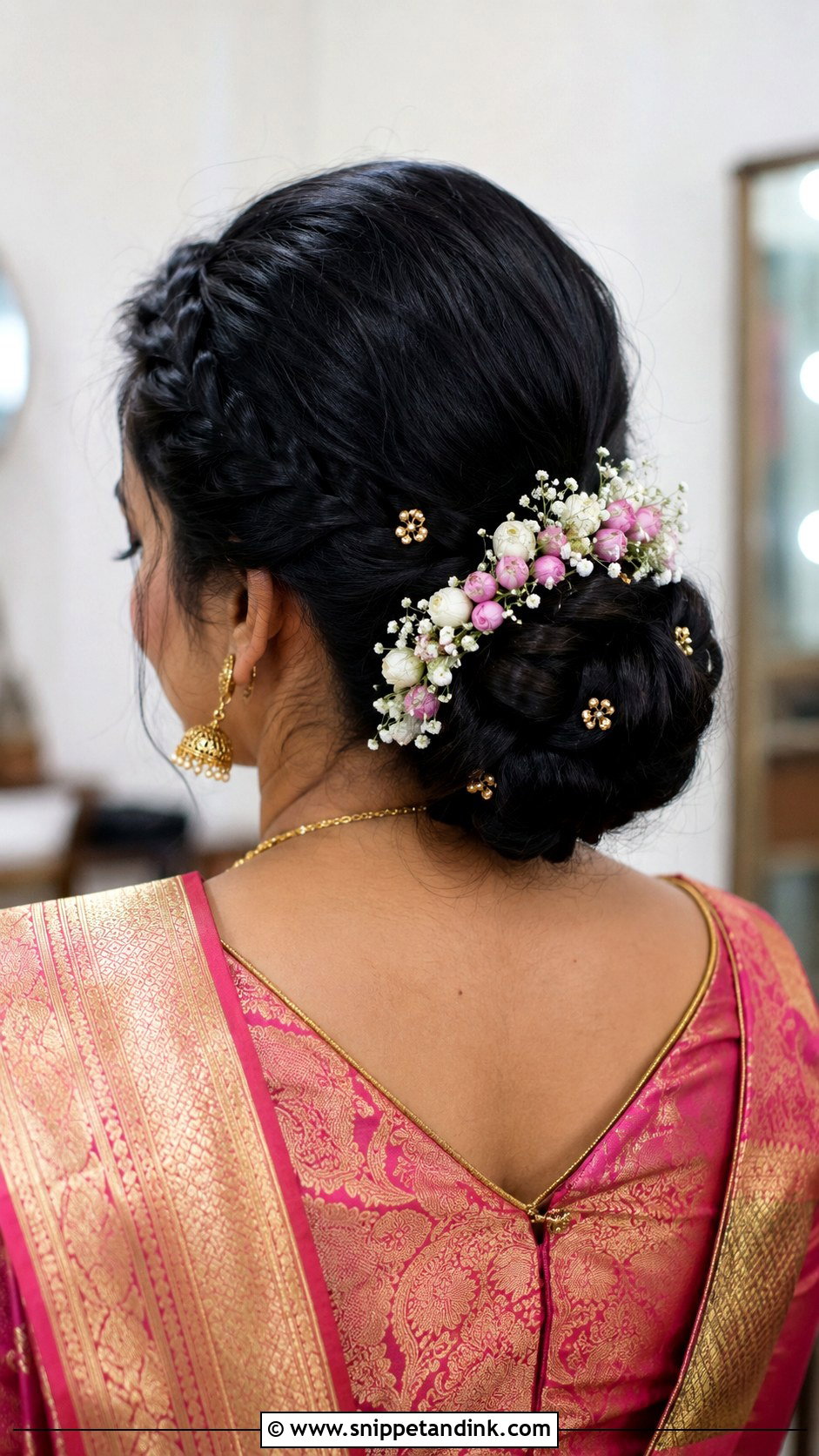 Indian Groom Mother Braided Bun - Snippet and Ink - 15 Indian Groom Mother Hairstyle Ideas