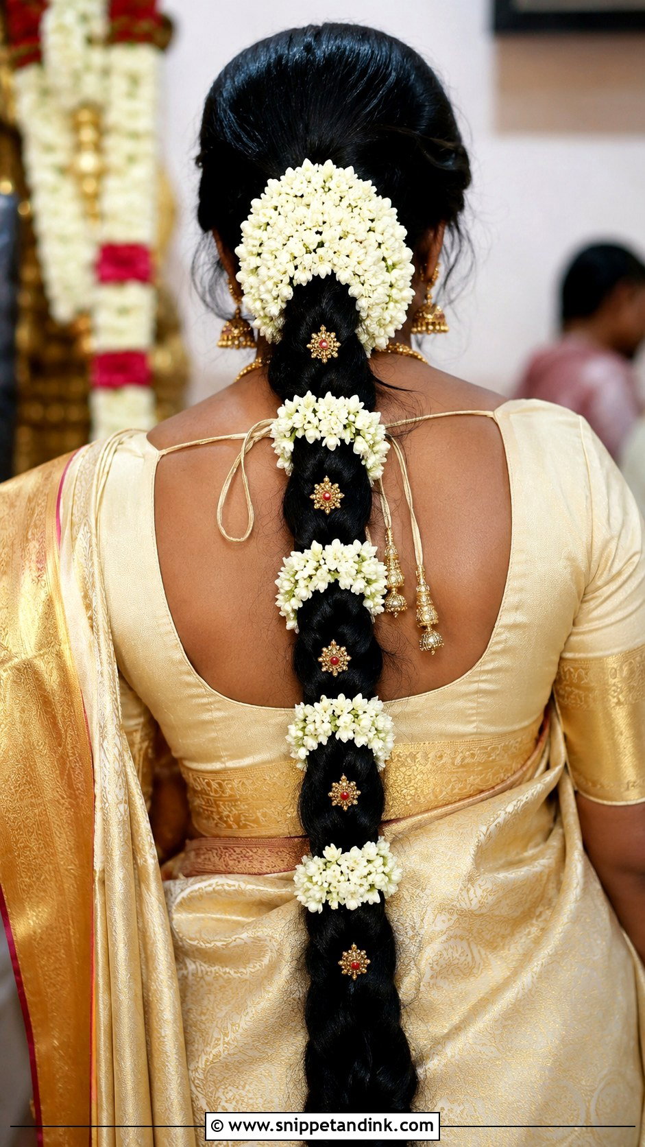 Indian Groom Mother Long Braid With Flowers - Snippet and Ink - 15 Indian Groom Mother Hairstyle Ideas