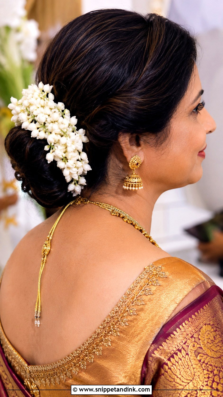 Indian Groom Mother Low Bun With Gajra - Snippet and Ink - 15 Indian Groom Mother Hairstyle Ideas