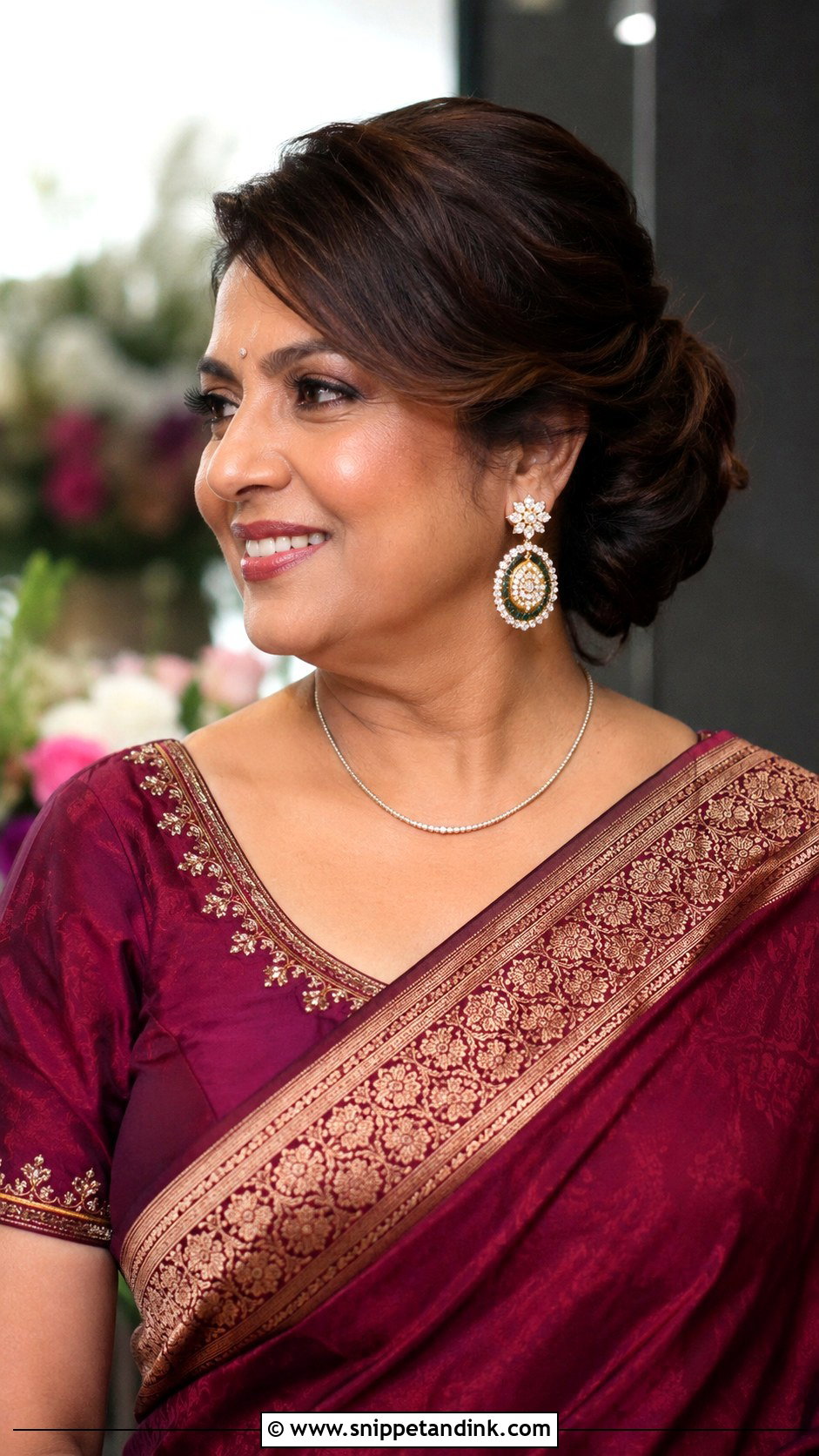 Indian Groom Mother Side Part Bun - Snippet and Ink - 15 Indian Groom Mother Hairstyle Ideas