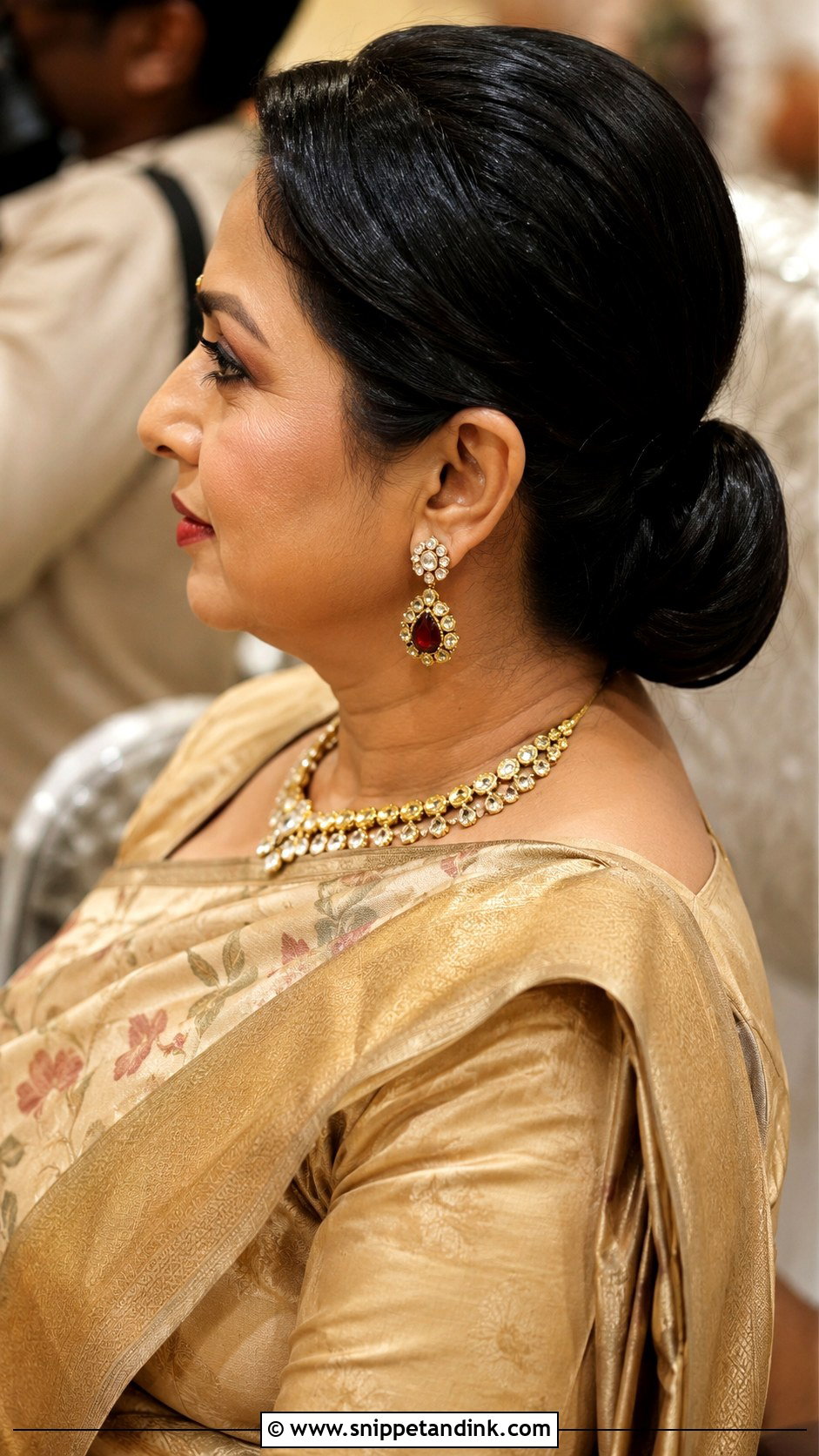 Indian Groom Mother Sleek Low Bun - Snippet and Ink - 15 Indian Groom Mother Hairstyle Ideas
