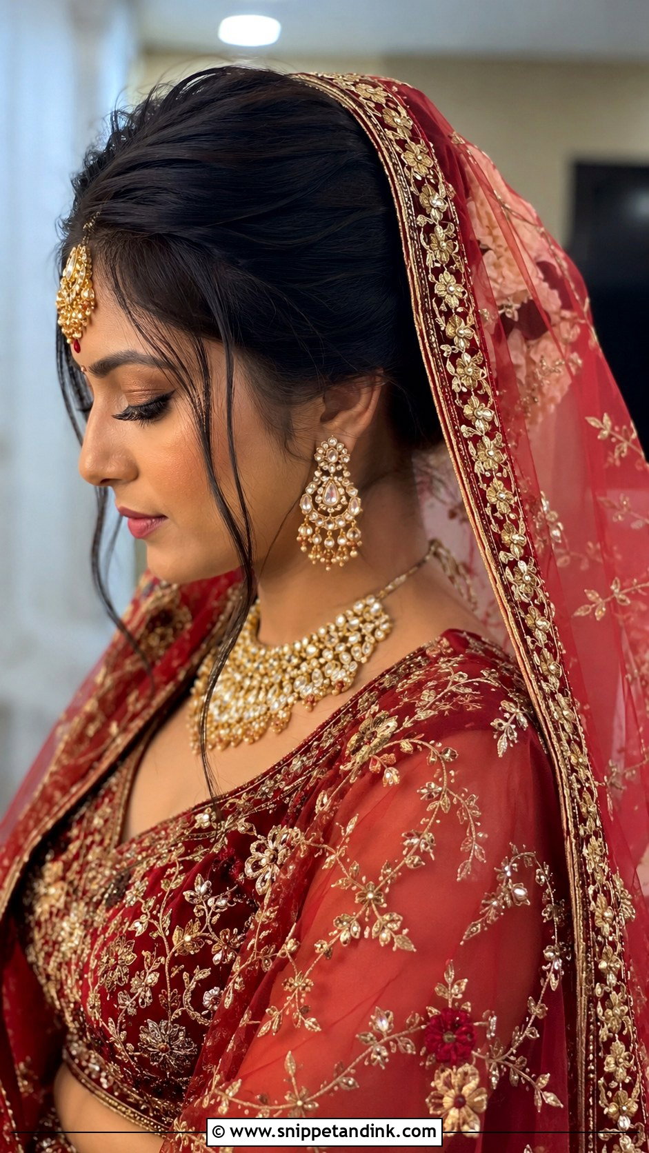 Indian Low Bun With Dupatta - Snippet and Ink - 15 Indian Low Bun Wedding Hair Ideas