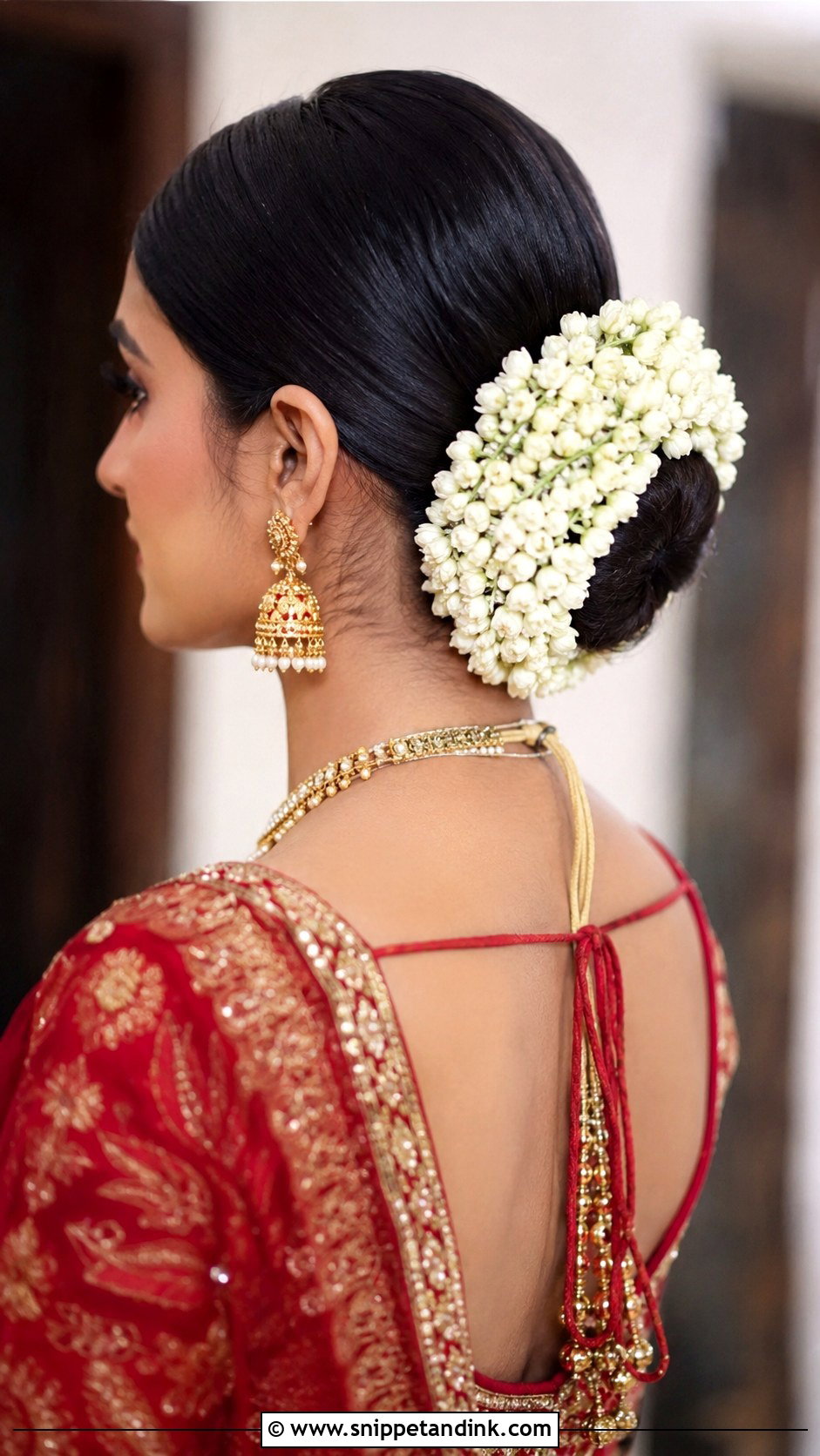 Indian Low Bun With Gajra - Snippet and Ink - 15 Indian Low Bun Wedding Hair Ideas