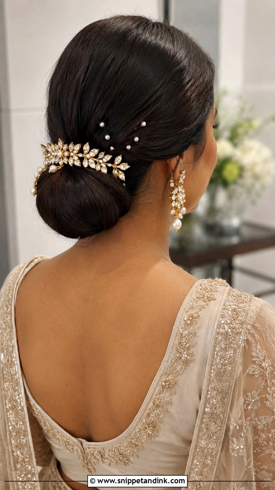 Indian Low Bun With Hair Accessories - Snippet and Ink - 15 Indian Low Bun Wedding Hair Ideas
