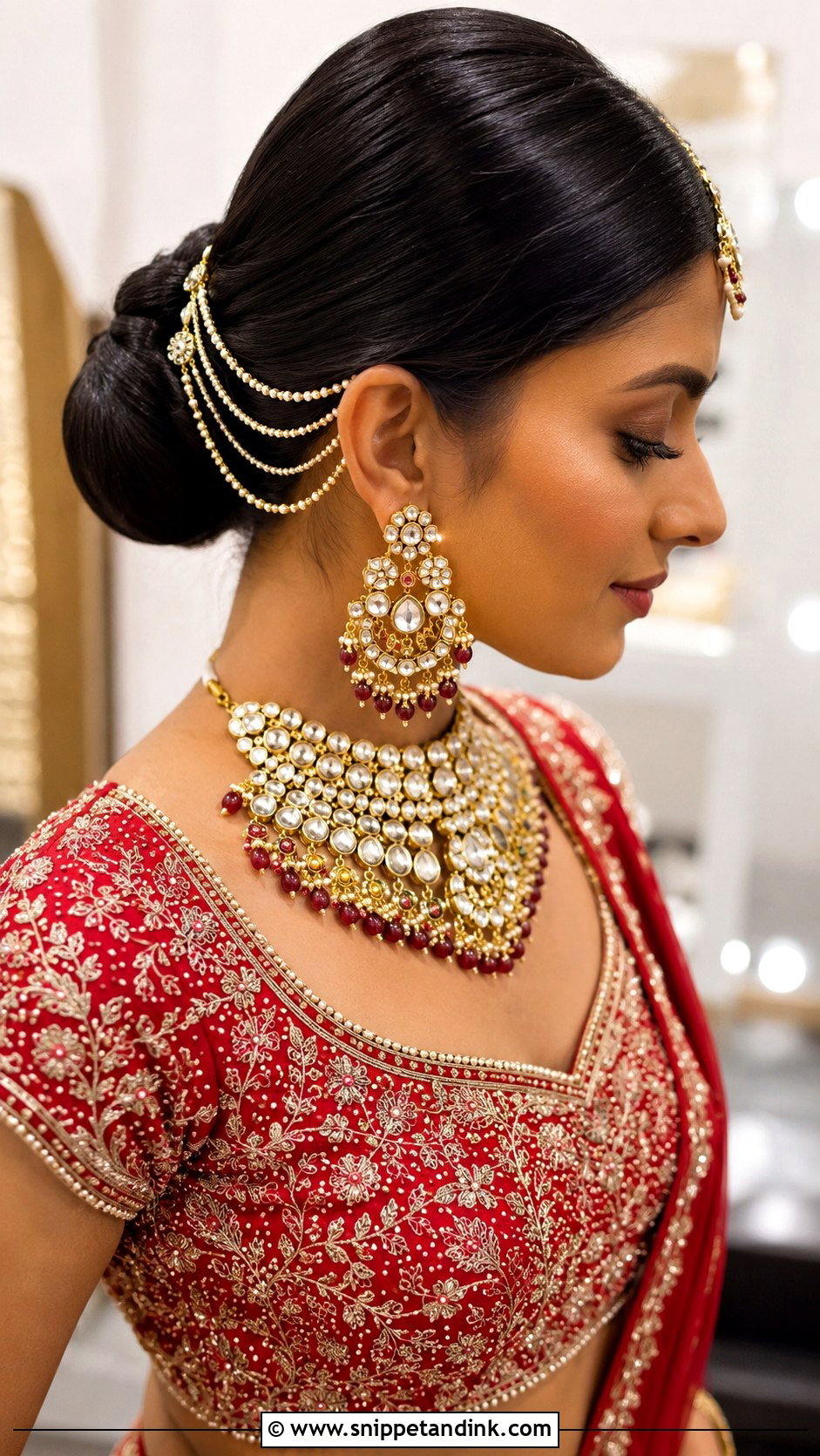 Indian Low Bun With Hair Chains - Snippet and Ink - 15 Indian Low Bun Wedding Hair Ideas