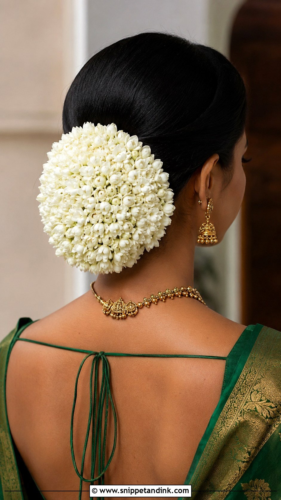 Indian Low Bun With Jasmine Flowers - Snippet and Ink - 15 Indian Low Bun Wedding Hair Ideas