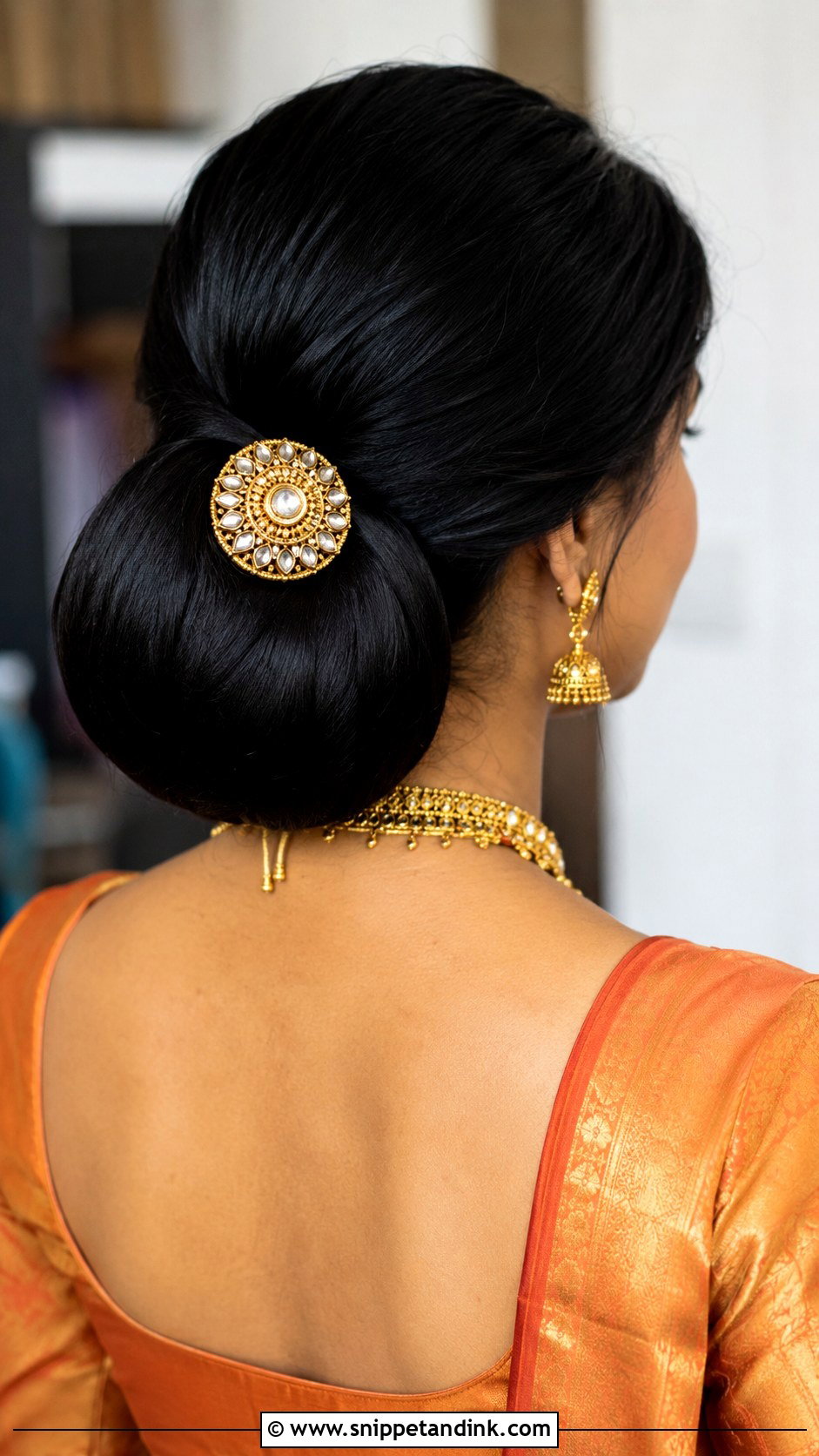 Indian Low Bun With Juda Pin - Snippet and Ink - 15 Indian Low Bun Wedding Hair Ideas