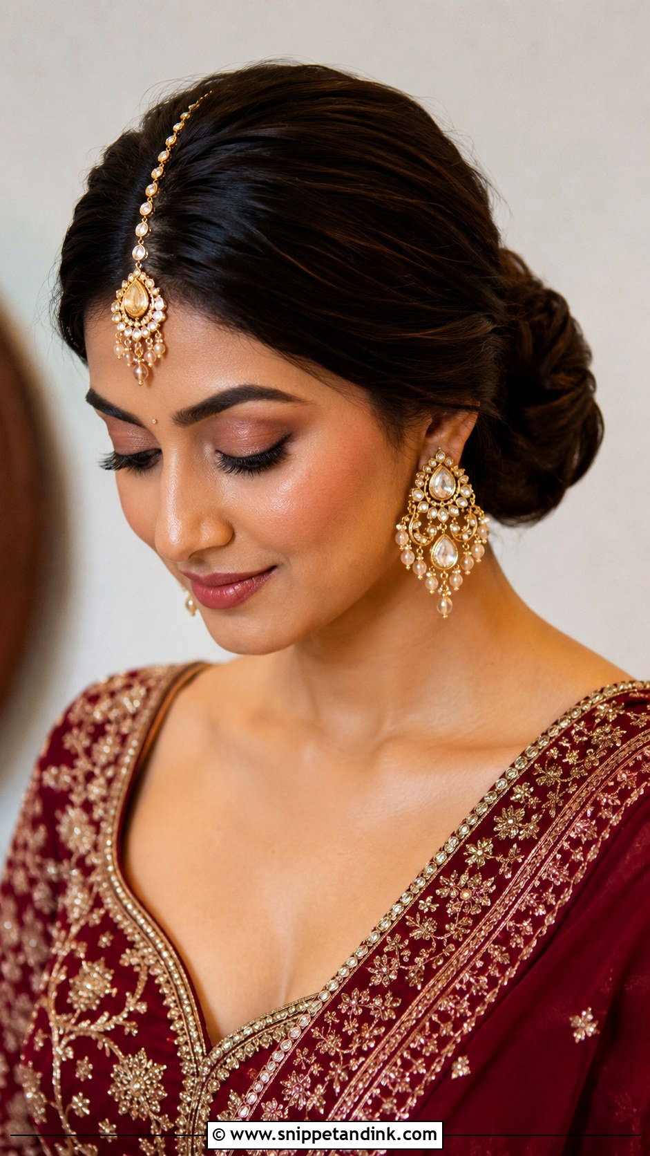 Indian Low Bun With Maang Tikka - Snippet and Ink - 15 Indian Low Bun Wedding Hair Ideas