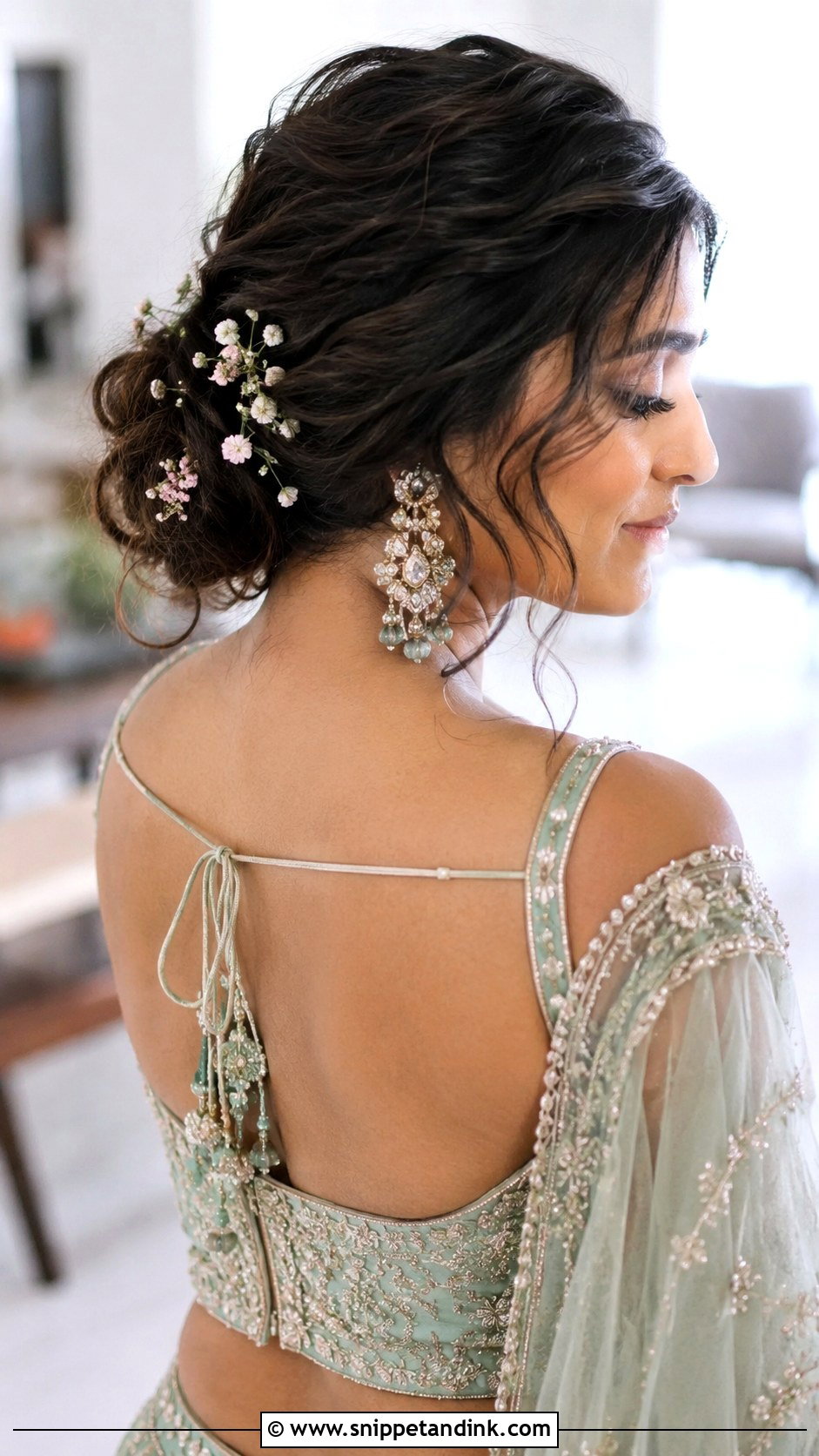 Indian Low Bun With Messy Texture - Snippet and Ink - 15 Indian Low Bun Wedding Hair Ideas