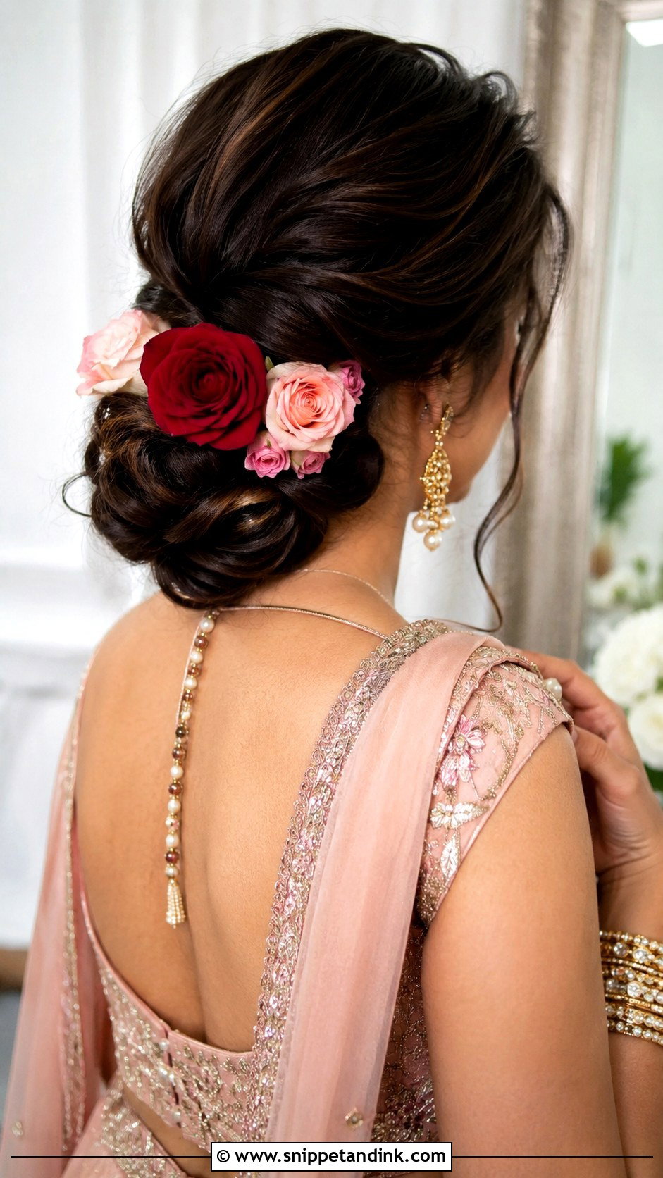 Indian Low Bun With Roses - Snippet and Ink - 15 Indian Low Bun Wedding Hair Ideas