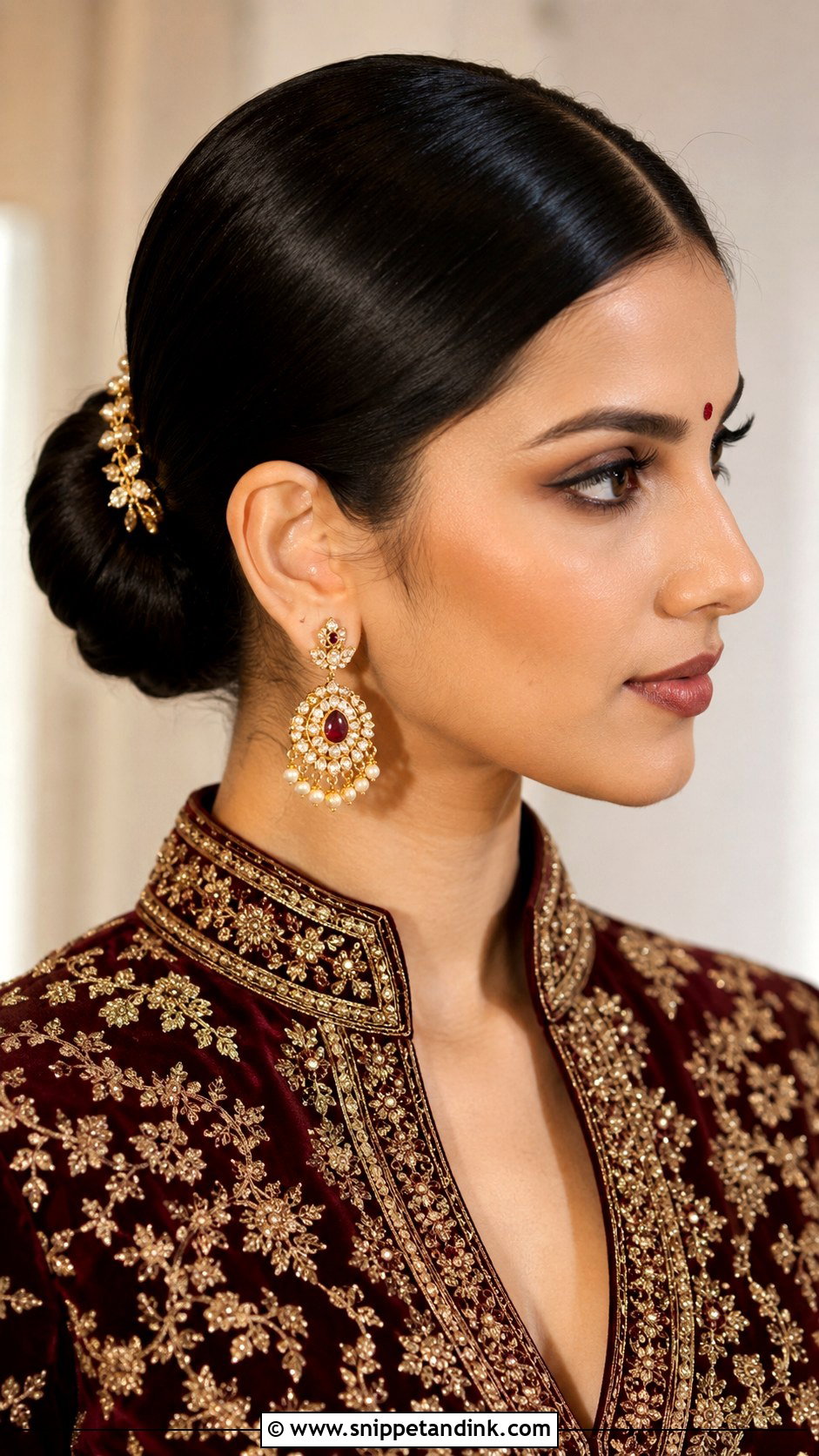 Indian Low Bun With Sleek Finish - Snippet and Ink - 15 Indian Low Bun Wedding Hair Ideas