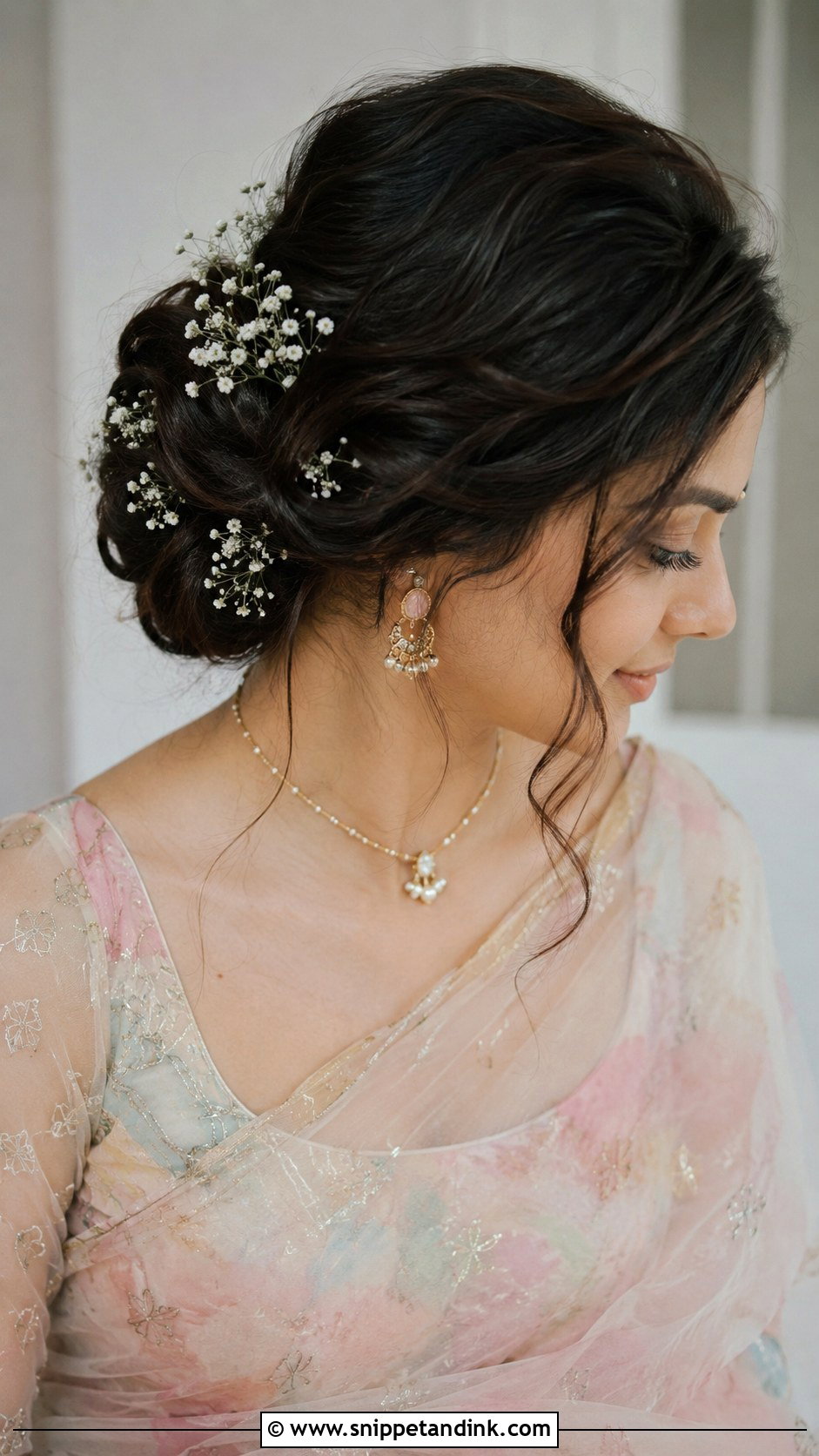 Indian Mother Bun With Baby Breath - Snippet and Ink - 20 Indian Mother Hairstyles for Wedding
