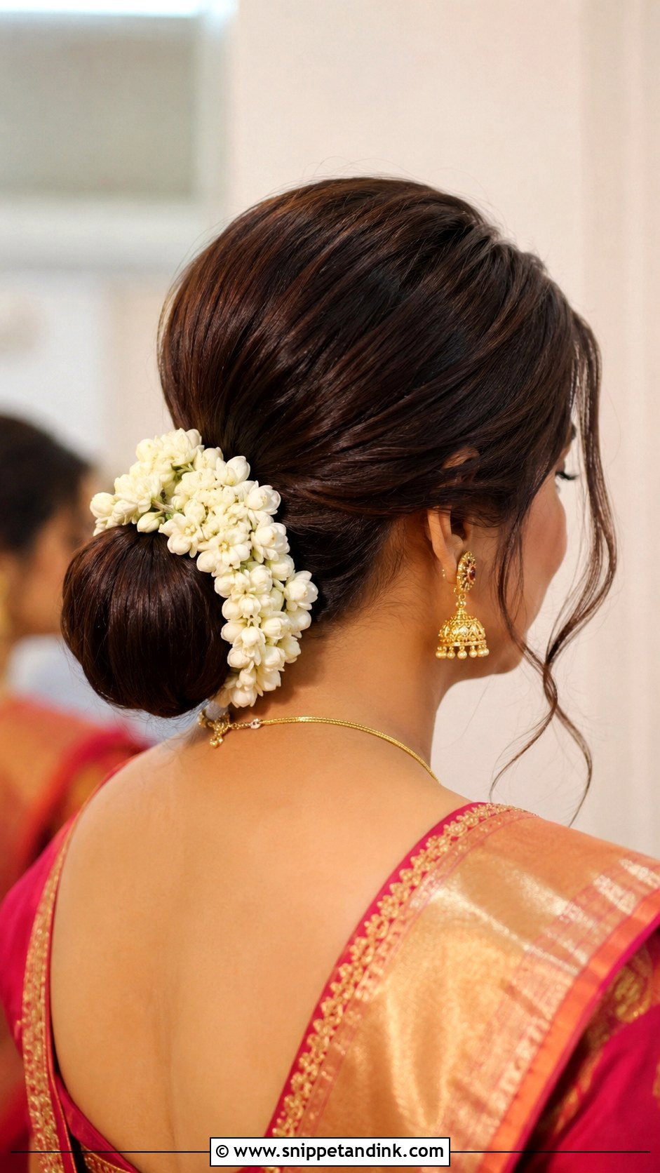 Indian Mother Low Bun With Gajra - Snippet and Ink - 20 Indian Mother Hairstyles for Wedding