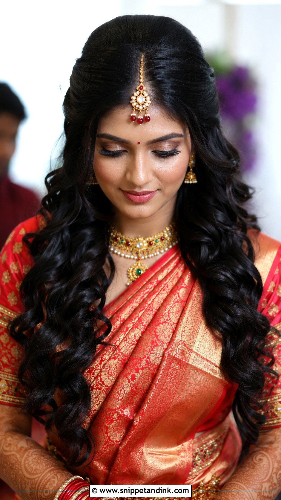 Indian Open Bridal Hairstyle With Center Part - Snippet and Ink - 15 Indian Open Bridal Hairstyle Ideas