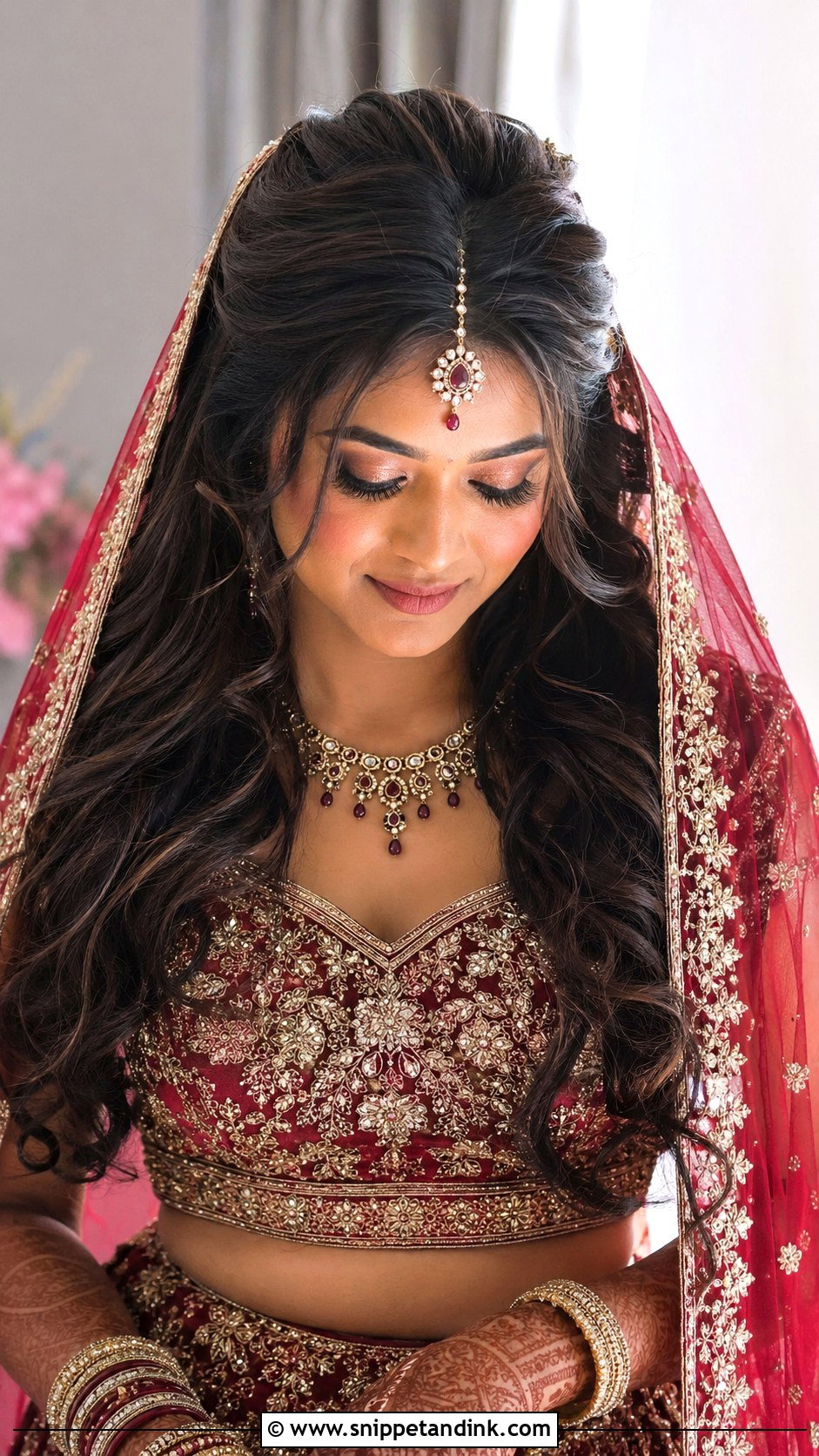 Indian Open Bridal Hairstyle With Dupatta - Snippet and Ink - 15 Indian Open Bridal Hairstyle Ideas