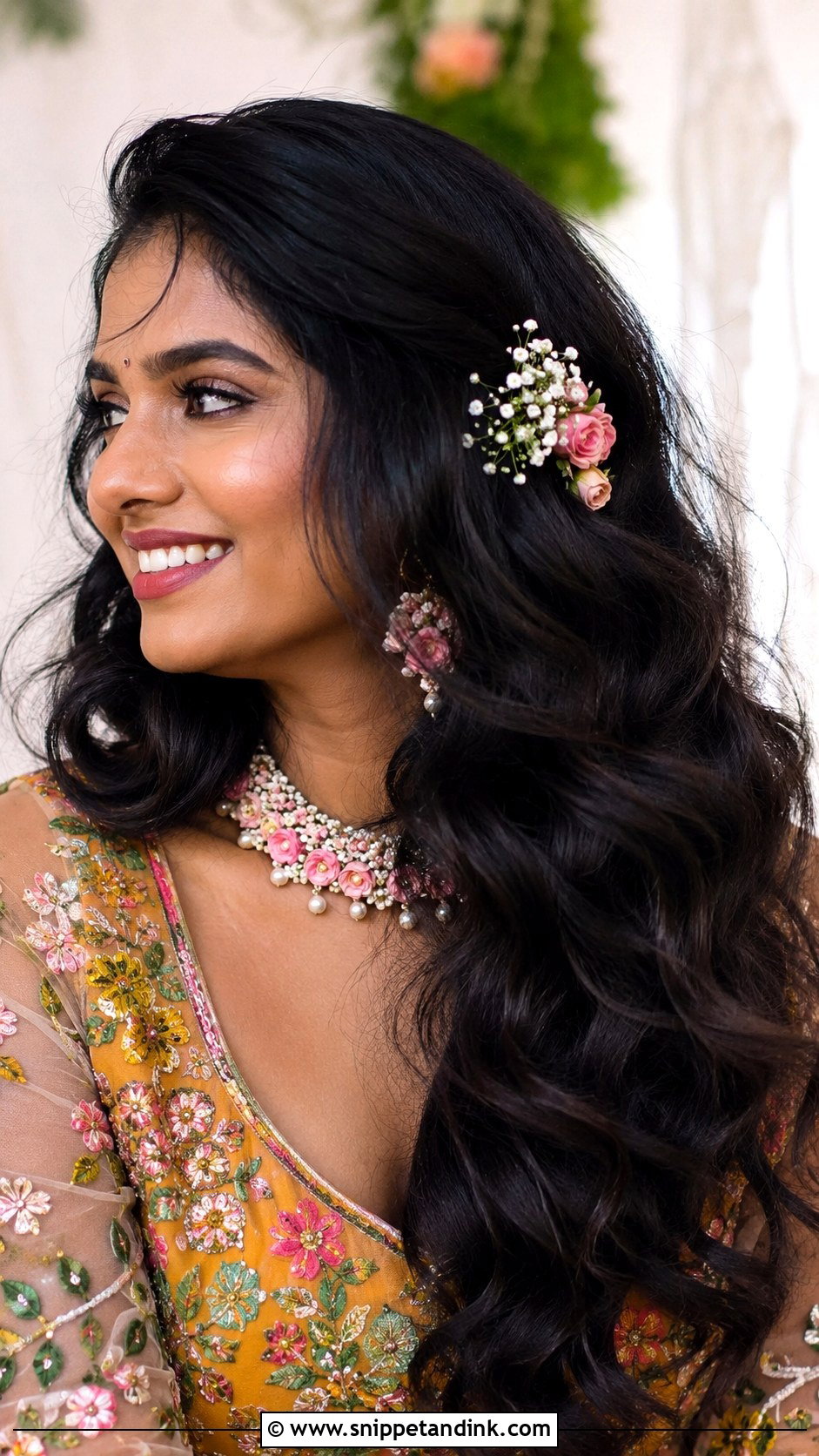 Indian Open Bridal Hairstyle With Fresh Flowers - Snippet and Ink - 15 Indian Open Bridal Hairstyle Ideas