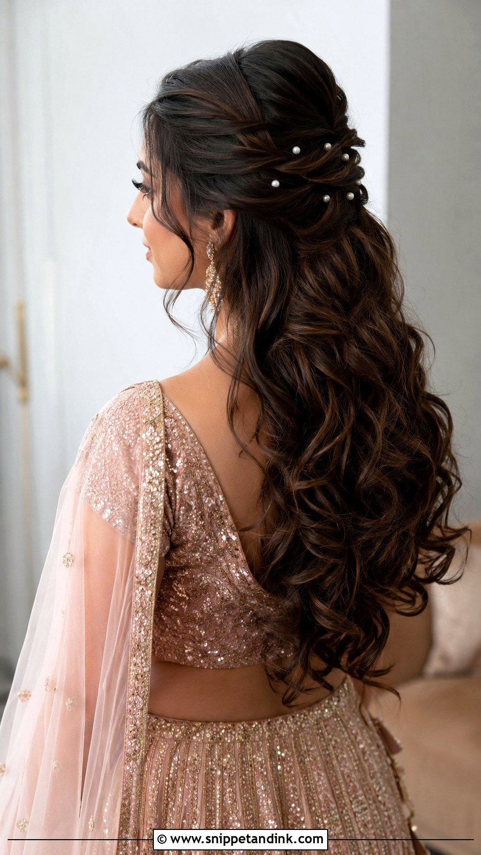 Indian Open Bridal Hairstyle With Half Up Curls - Snippet and Ink - 15 Indian Open Bridal Hairstyle Ideas