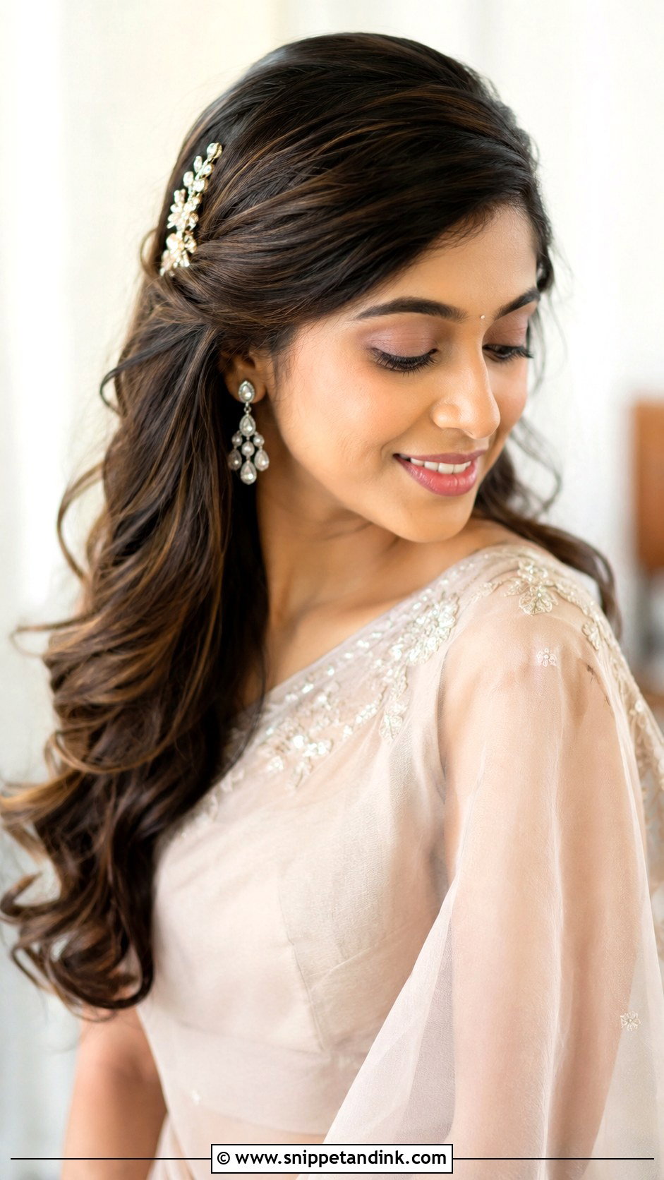Indian Open Bridal Hairstyle With Loose Waves - Snippet and Ink - 15 Indian Open Bridal Hairstyle Ideas