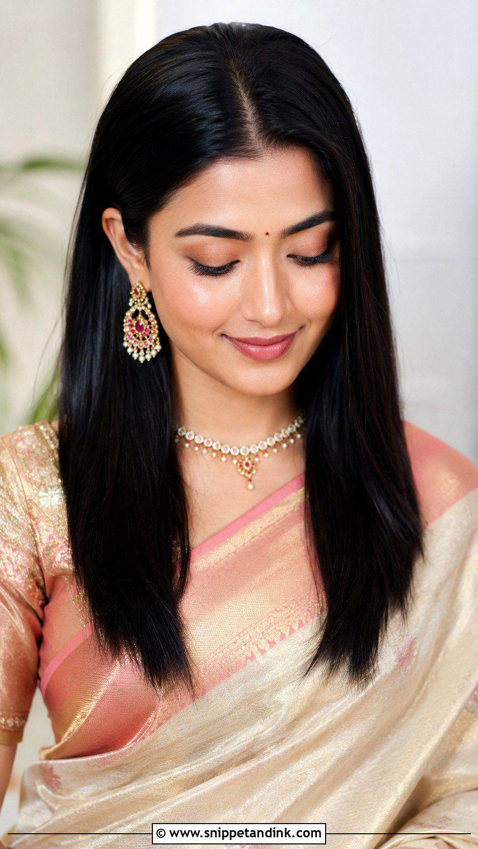 Indian Open Bridal Hairstyle With Sleek Straight Hair - Snippet and Ink - 15 Indian Open Bridal Hairstyle Ideas