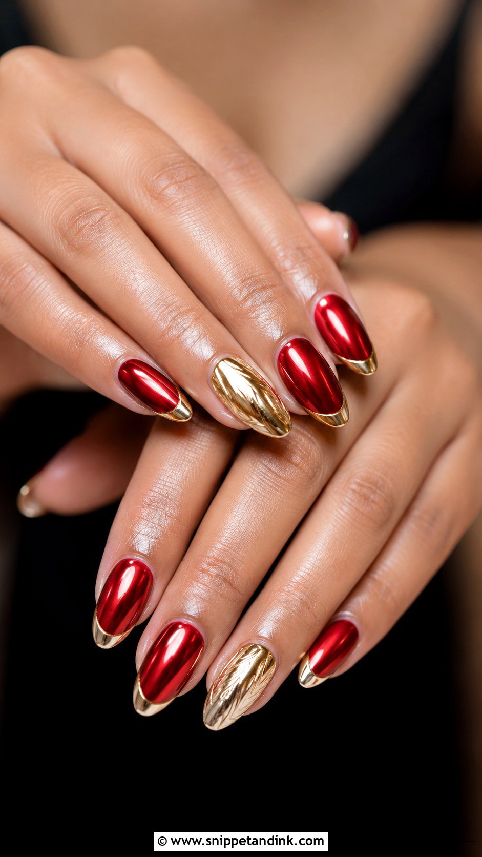 Indian Red Gold Bridal Nails With Chrome Finish - Snippet and Ink - 20 Indian Red Gold Bridal Nail Art Designs