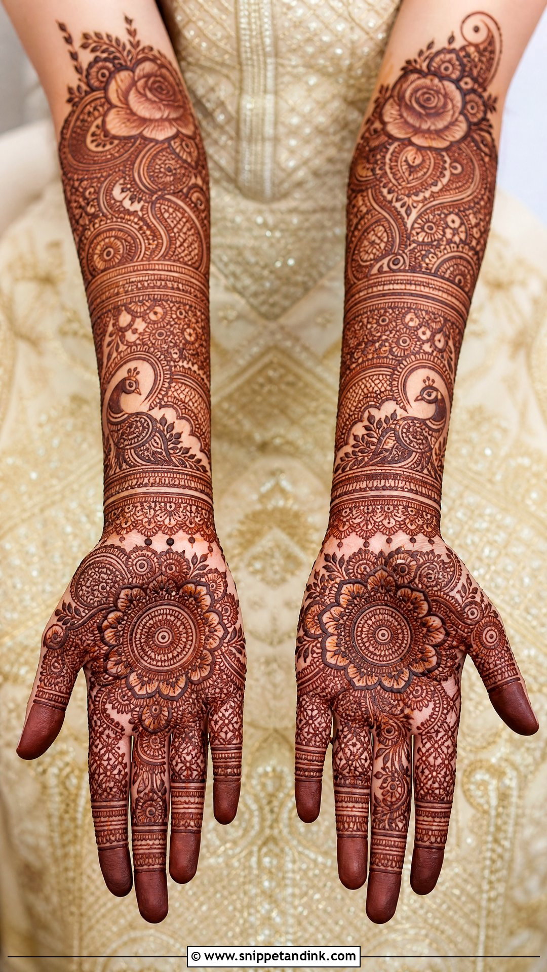 Indian Rose Bridal Mehndi Full Hand - Snippet and Ink - 20 Rose Full Hand Bridal Mehndi Designs