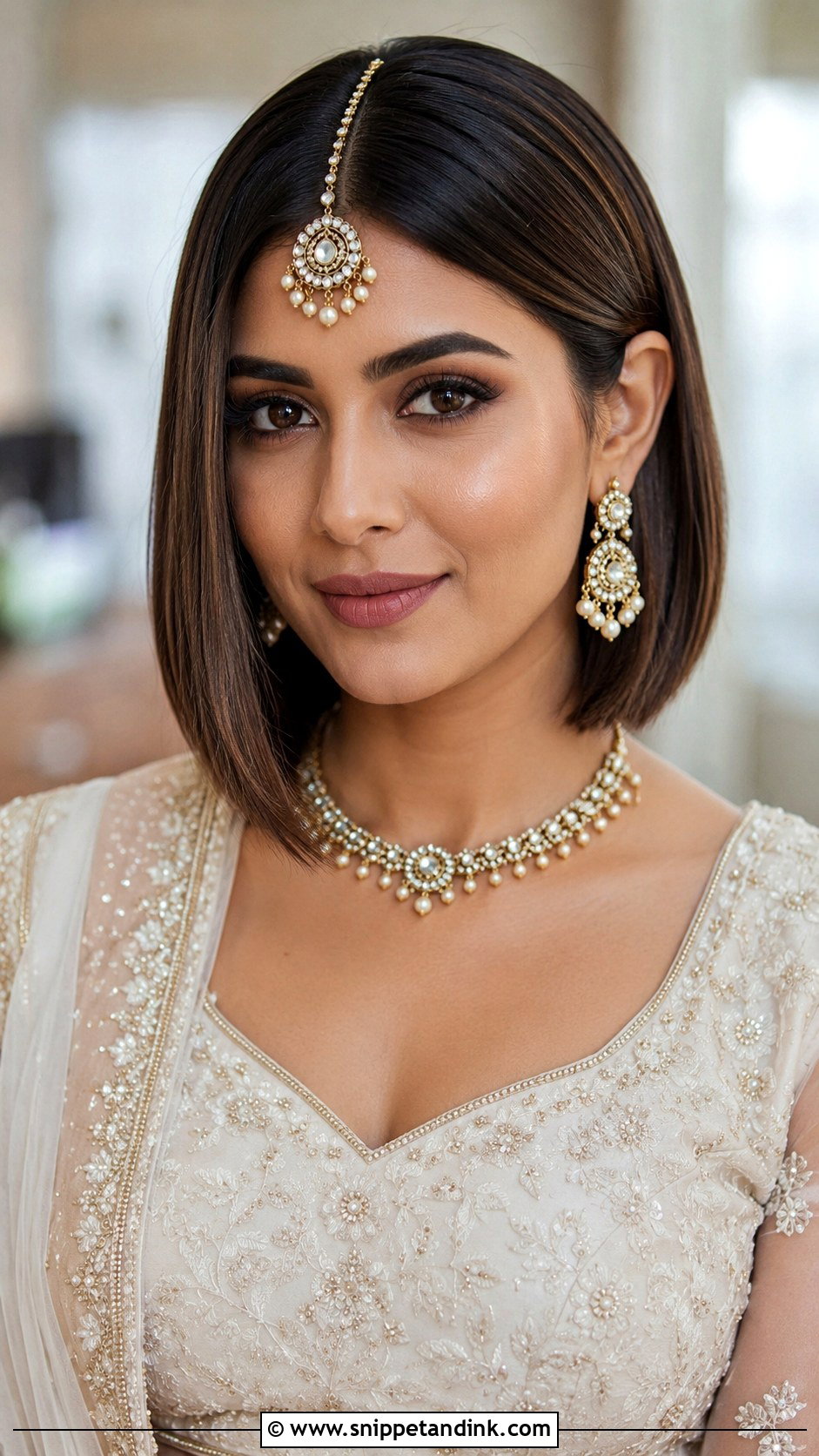 Indian Short Hair Bridal Bob With Maang Tikka - Snippet and Ink - 20 Indian Short Hair Bridal Hairstyles