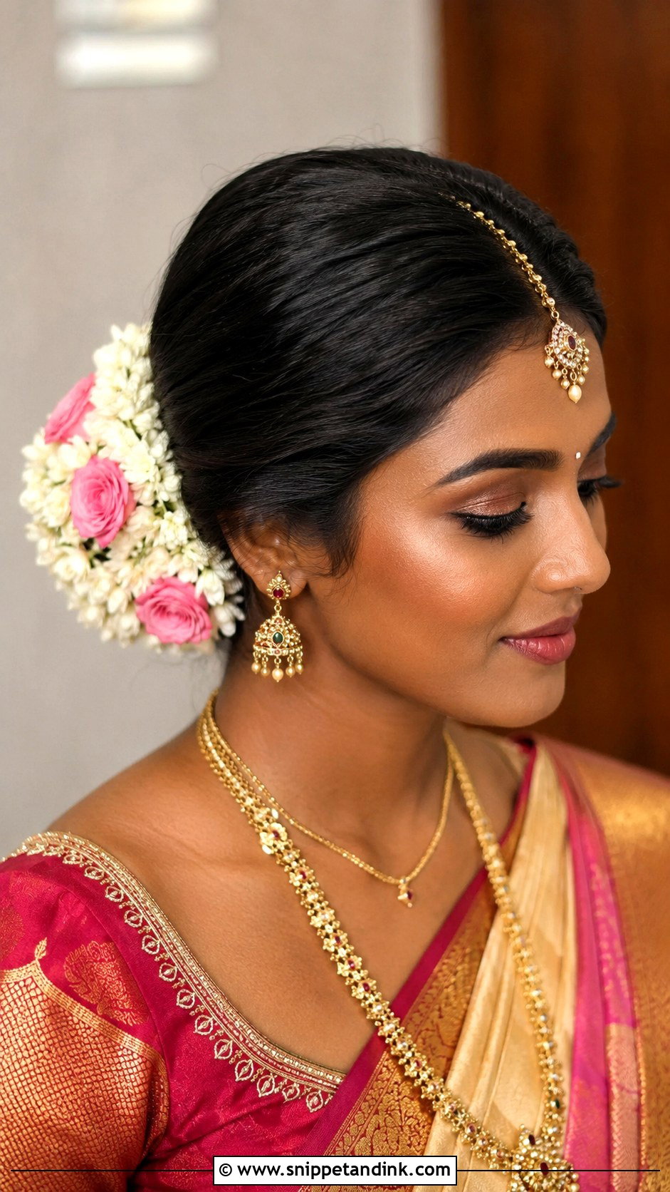 Indian Short Hair Bridal Floral Bun - Snippet and Ink - 20 Indian Short Hair Bridal Hairstyles