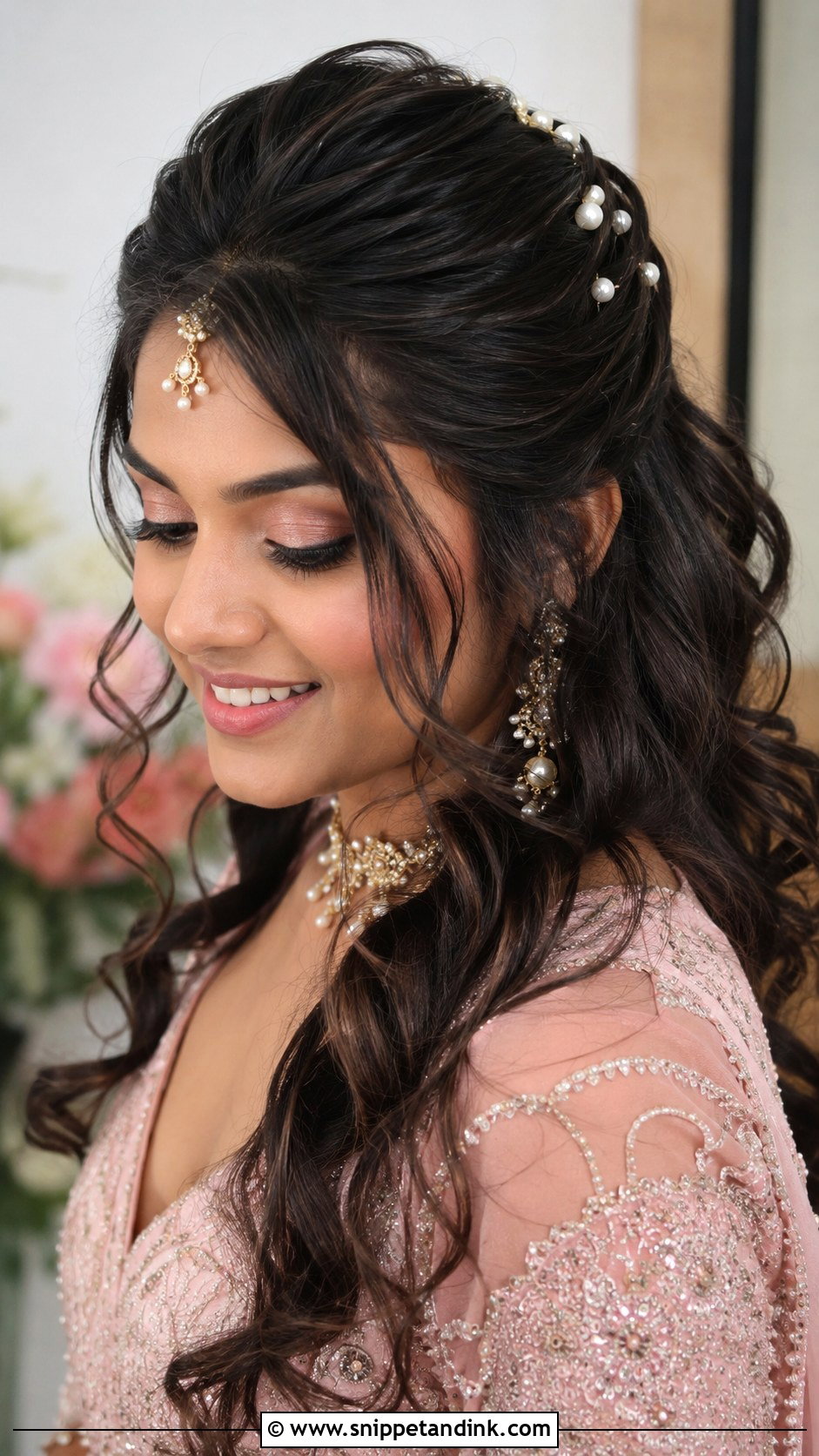 Indian Short Hair Bridal Half Up Curls - Snippet and Ink - 20 Indian Short Hair Bridal Hairstyles