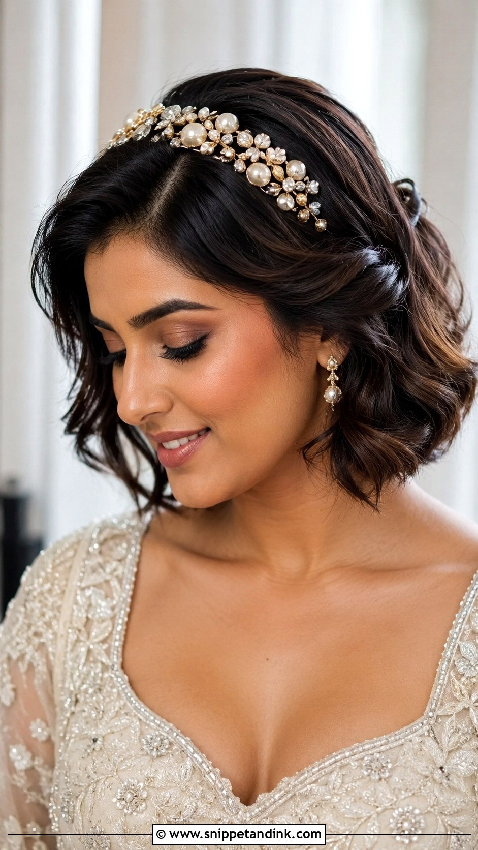 Indian Short Hair Bridal Headband Hairstyle - Snippet and Ink - 20 Indian Short Hair Bridal Hairstyles