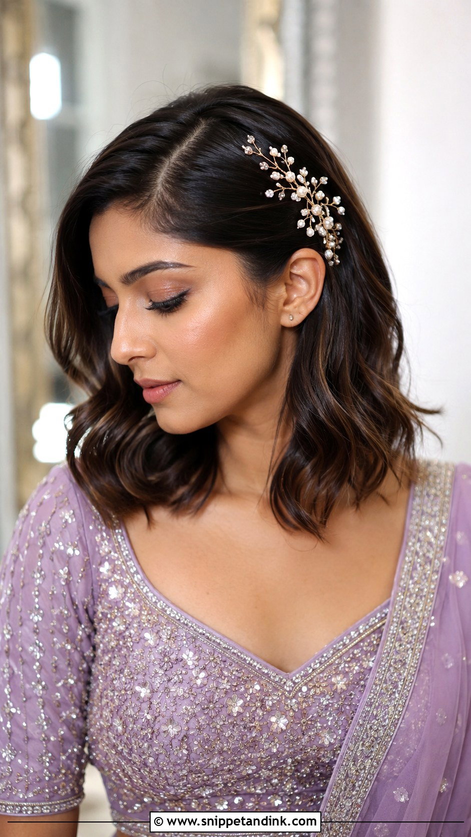 Indian Short Hair Bridal Lob With Soft Waves - Snippet and Ink - 20 Indian Short Hair Bridal Hairstyles