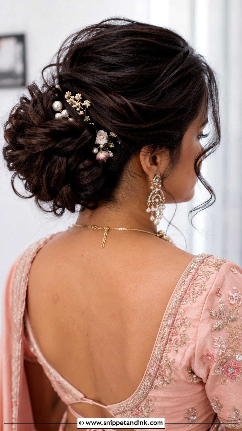 Indian Short Hair Bridal Messy Low Bun - Snippet and Ink - 20 Indian Short Hair Bridal Hairstyles