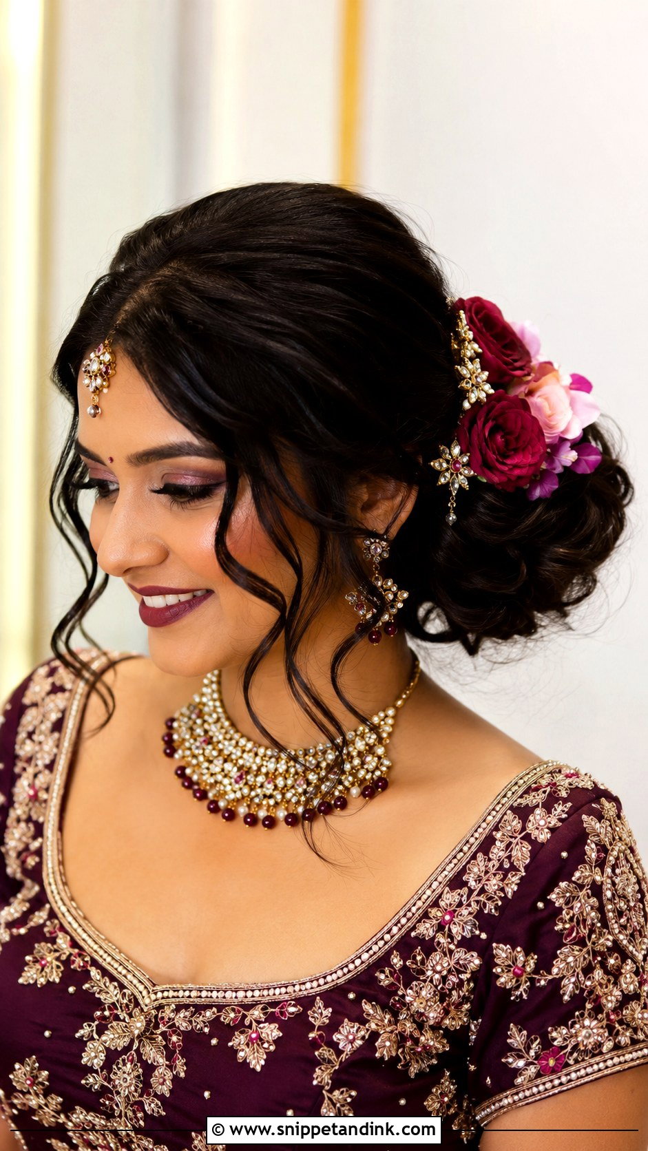 Indian Short Hair Bridal Side Bun - Snippet and Ink - 20 Indian Short Hair Bridal Hairstyles