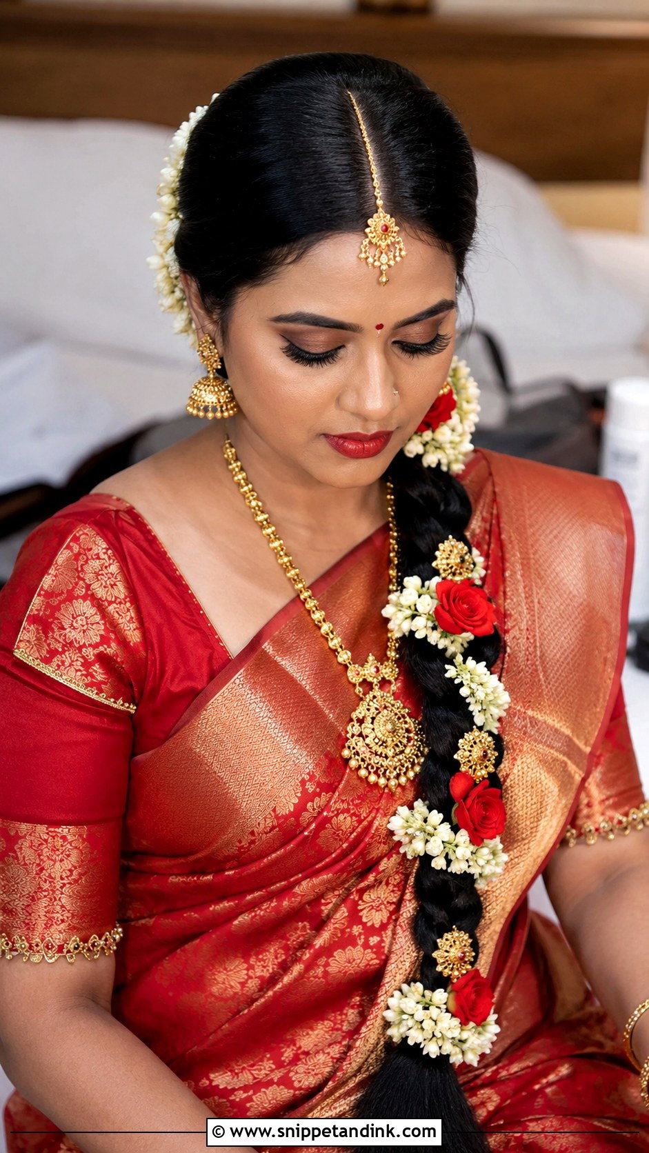 Indian Straight Hair Braid With Flowers - Snippet and Ink - 20 Indian Straight Hair Styles for Wedding