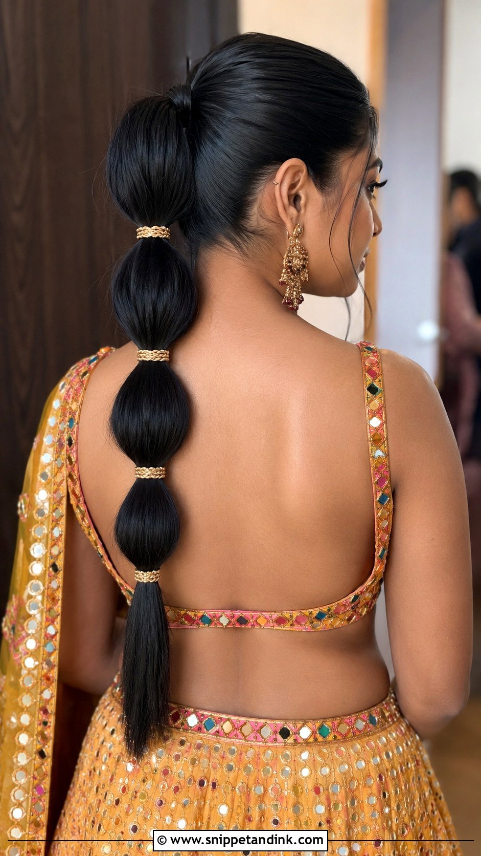 Indian Straight Hair Bubble Ponytail - Snippet and Ink - 20 Indian Straight Hair Styles for Wedding
