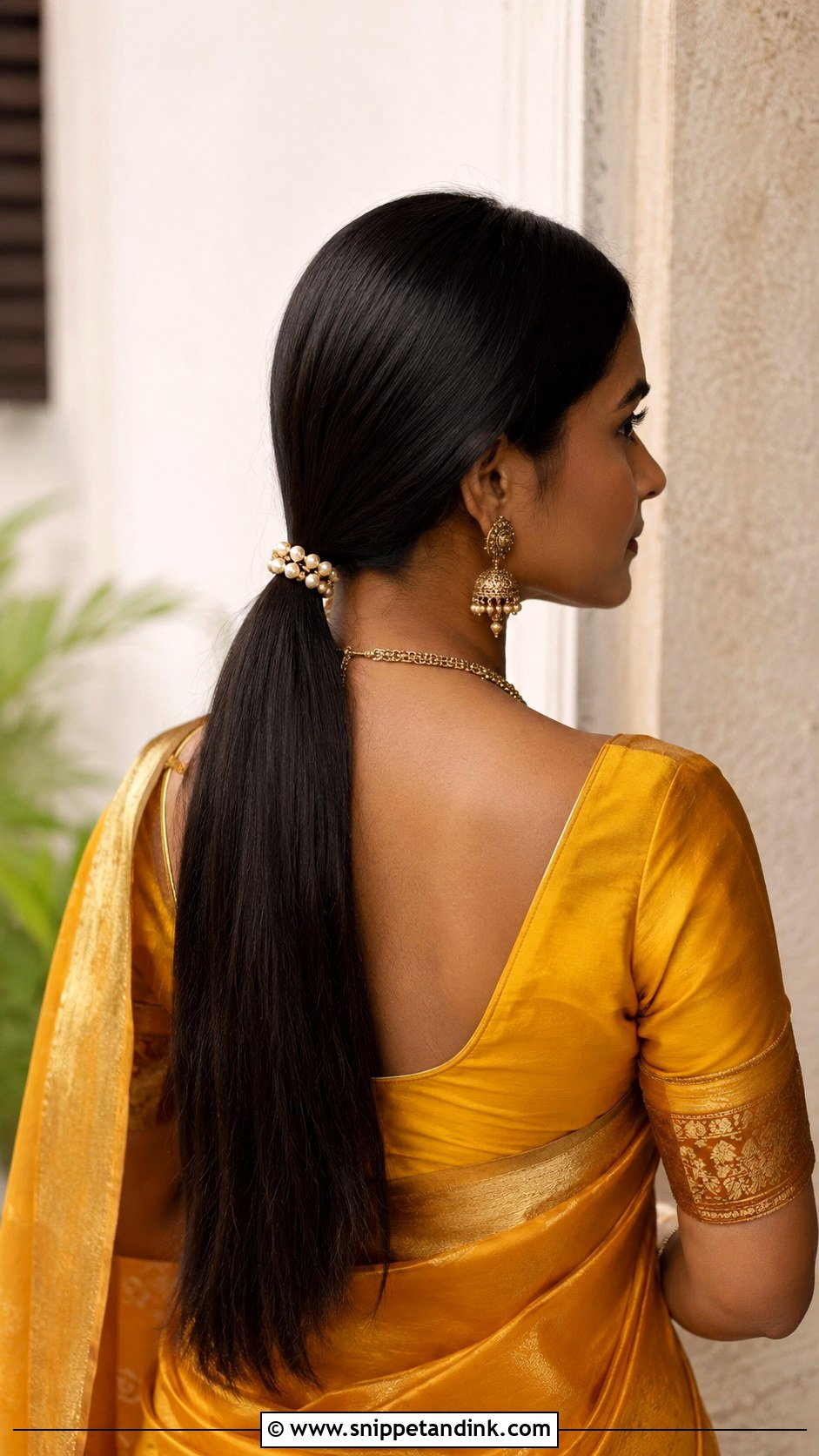 Indian Straight Hair Low Ponytail - Snippet and Ink - 20 Indian Straight Hair Styles for Wedding
