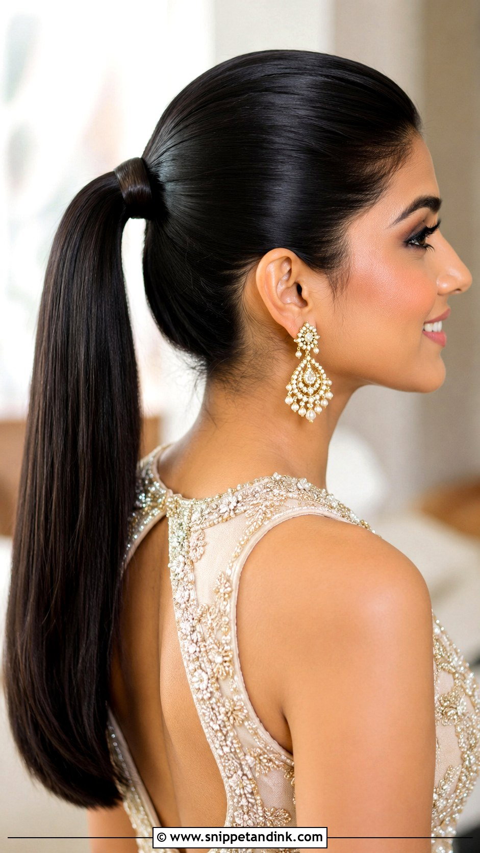 Indian Straight Hair Sleek Ponytail - Snippet and Ink - 20 Indian Straight Hair Styles for Wedding