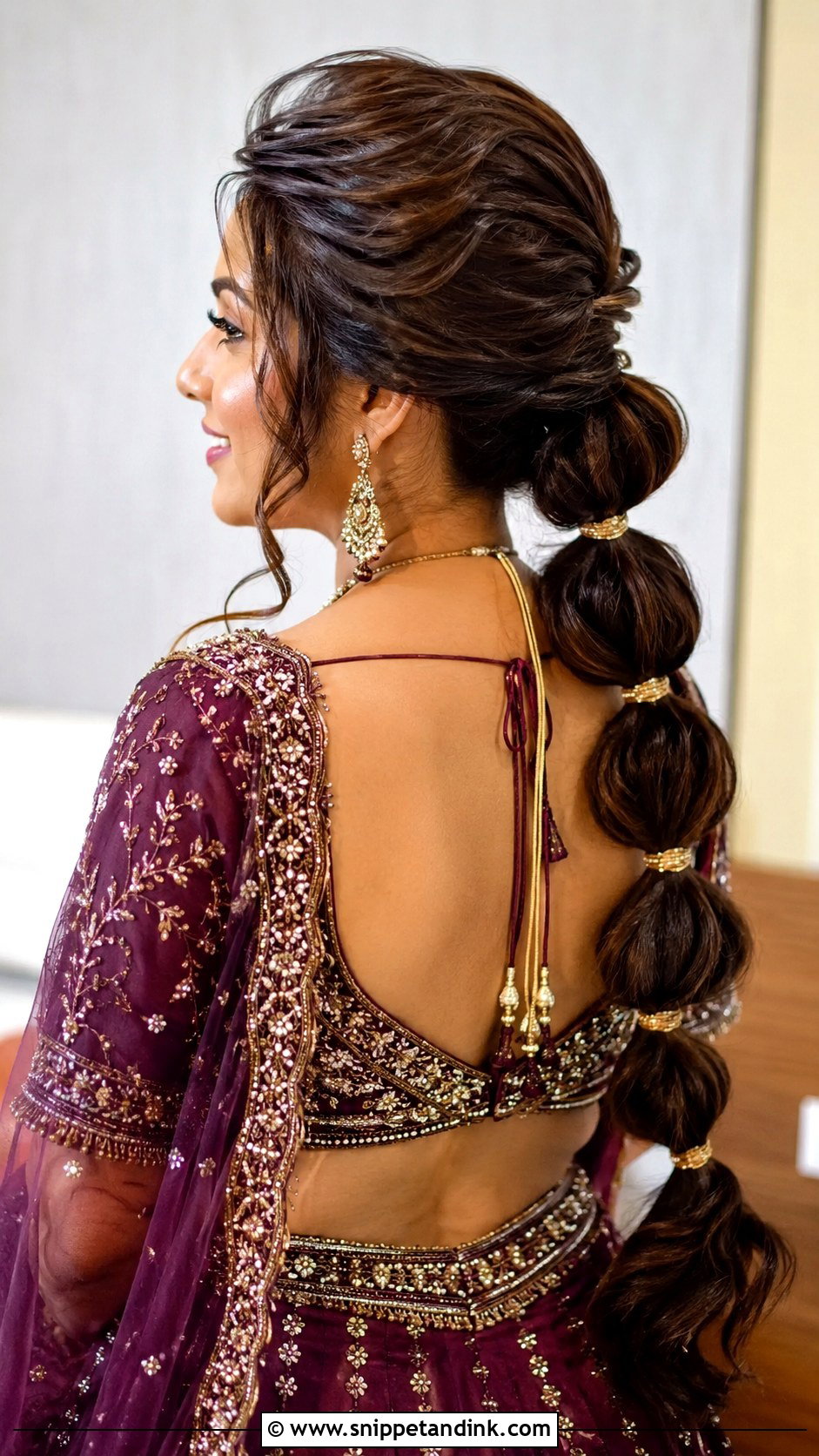 Indian Wedding Bubble Ponytail With Front Volume - Snippet and Ink - 20 Front Look Hairstyle for Indian Wedding Ideas