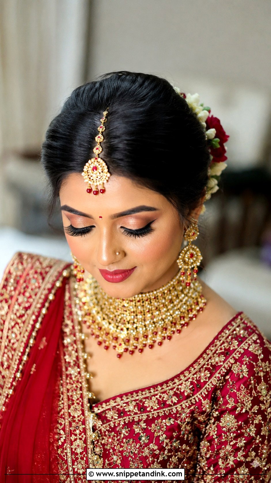 Indian Wedding Bun With Center Part - Snippet and Ink - 15 Wedding Bun Front View Ideas