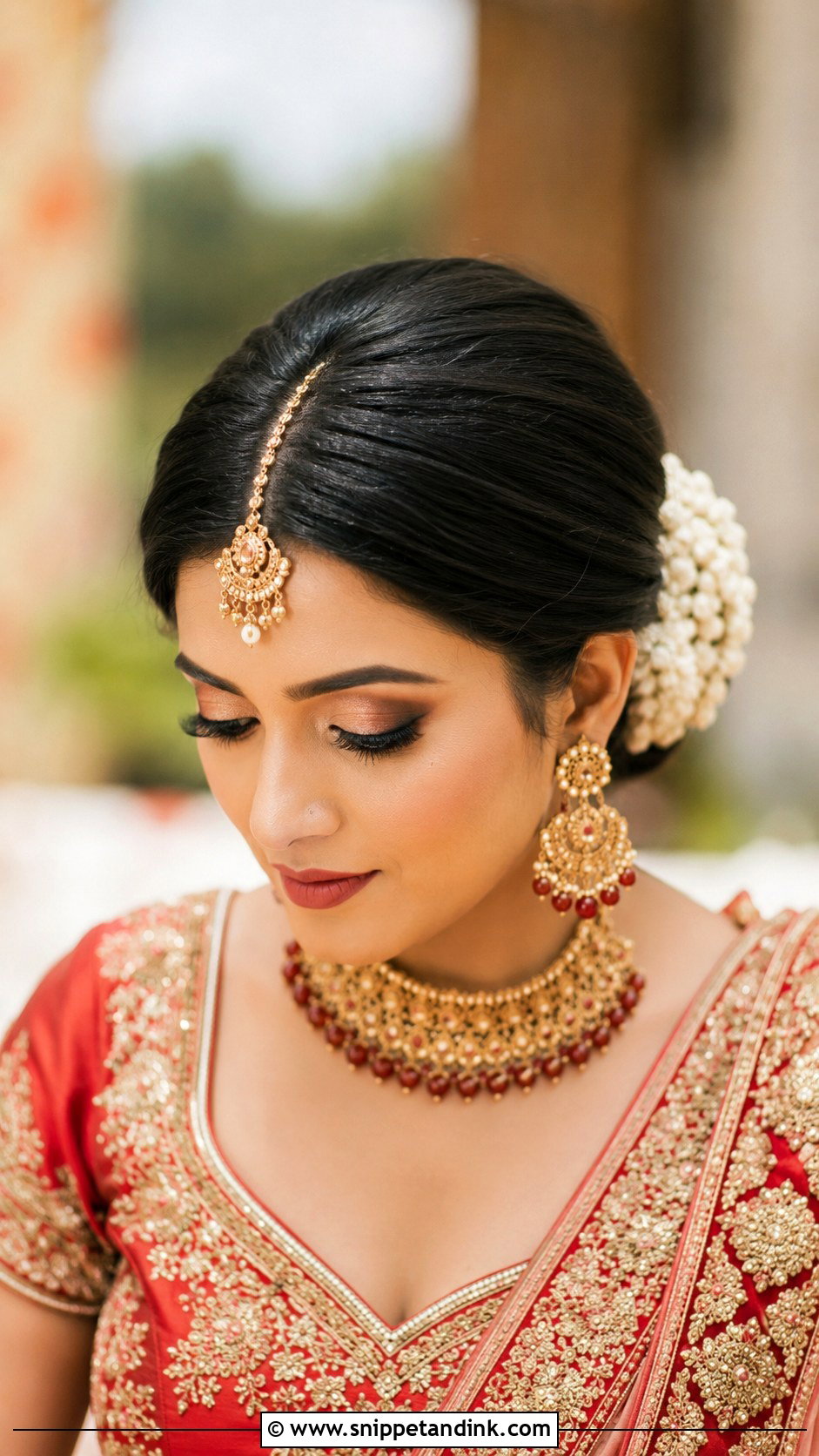 Indian Wedding Bun With Maang Tikka - Snippet and Ink - 15 Indian Wedding Hair Bun Ideas