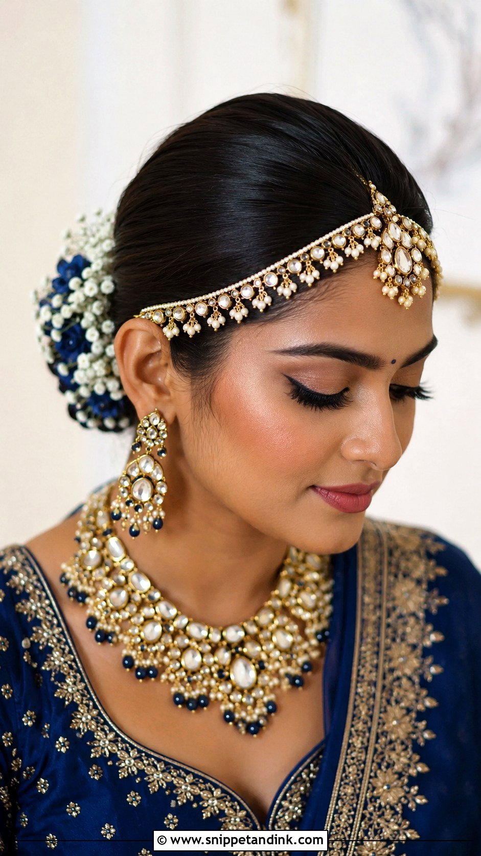 Indian Wedding Bun With Matha Patti - Snippet and Ink - 15 Indian Wedding Hair Bun Ideas