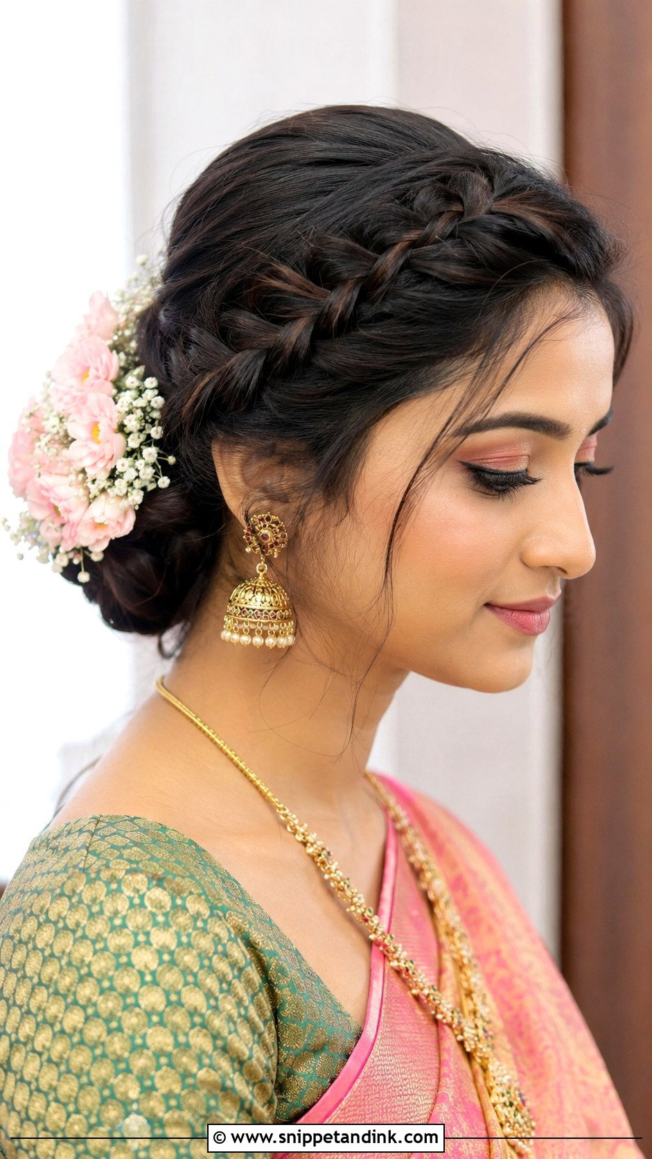 Indian Wedding Crown Braid Bun - Snippet and Ink - 20 Front Look Hairstyle for Indian Wedding Ideas