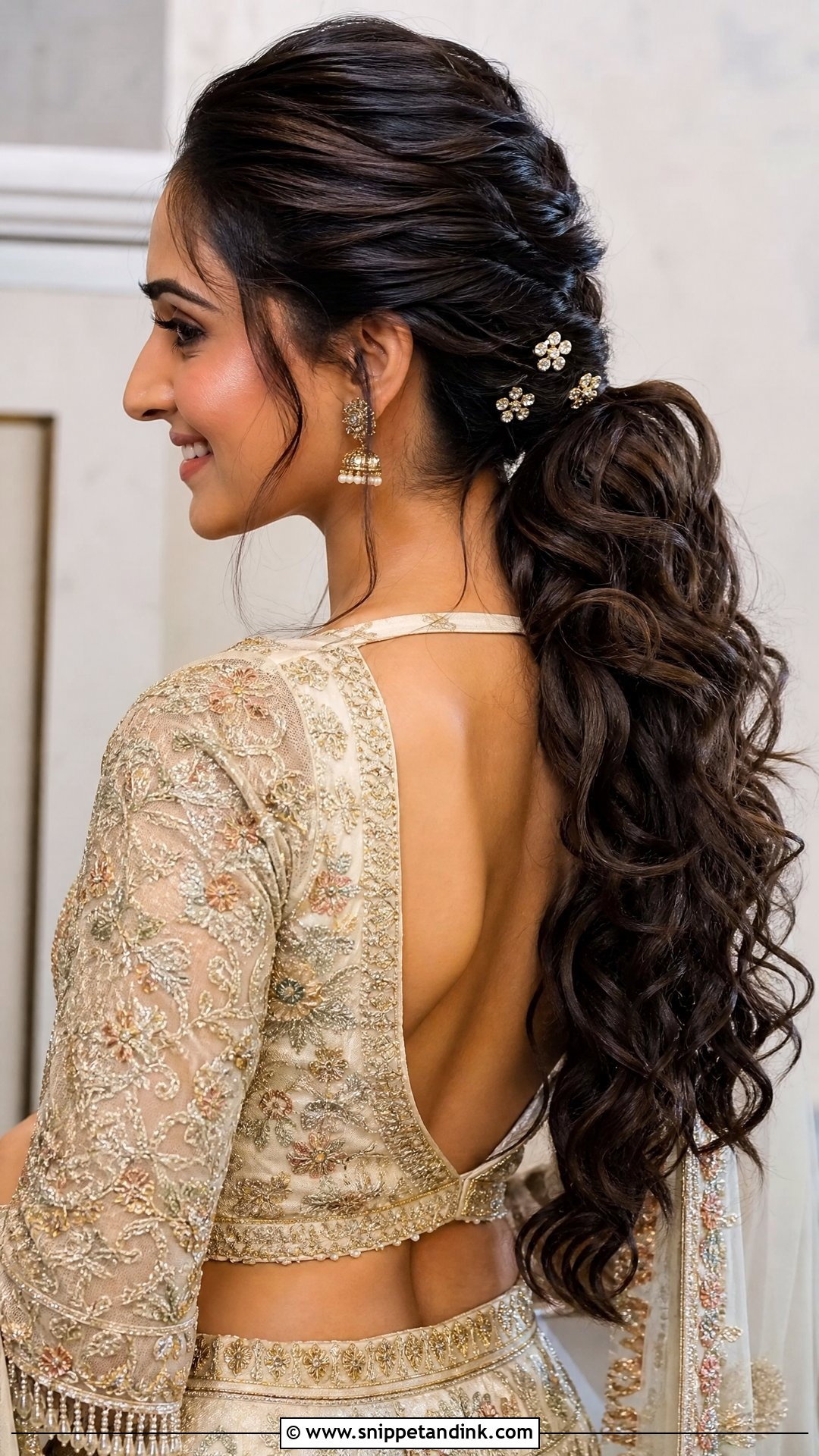 Indian Wedding Curly Ponytail - Snippet and Ink - 15 Easy Indian Wedding Hairstyles