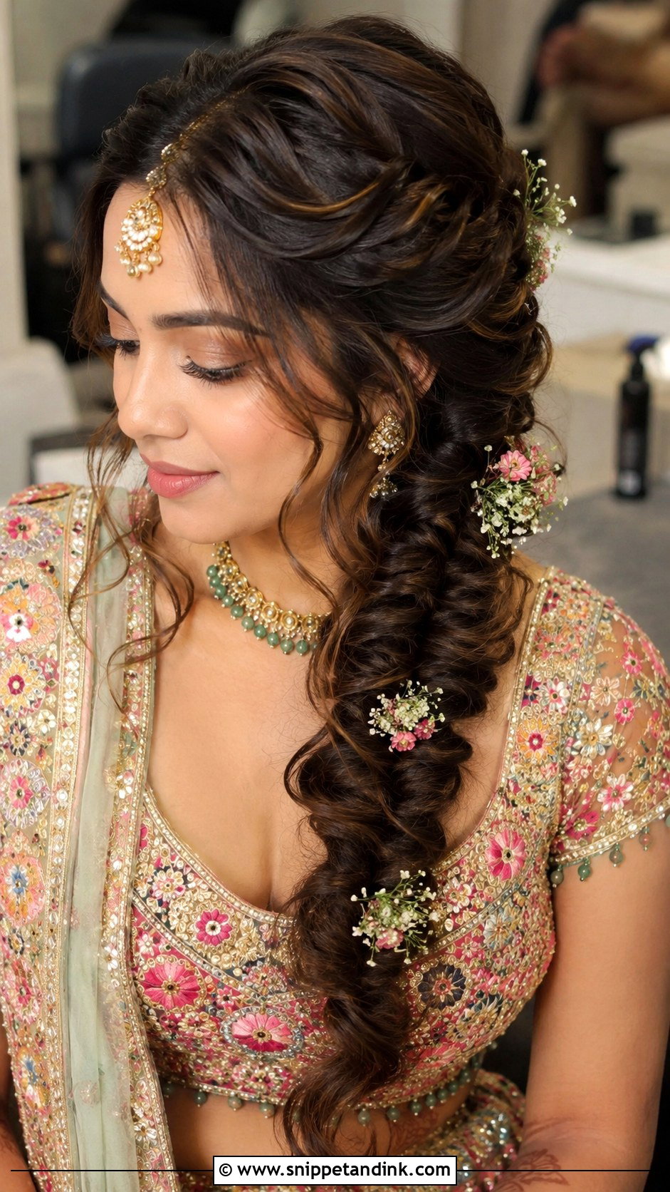 Indian Wedding Fishtail Braid With Front Twist - Snippet and Ink - 20 Front Look Hairstyle for Indian Wedding Ideas