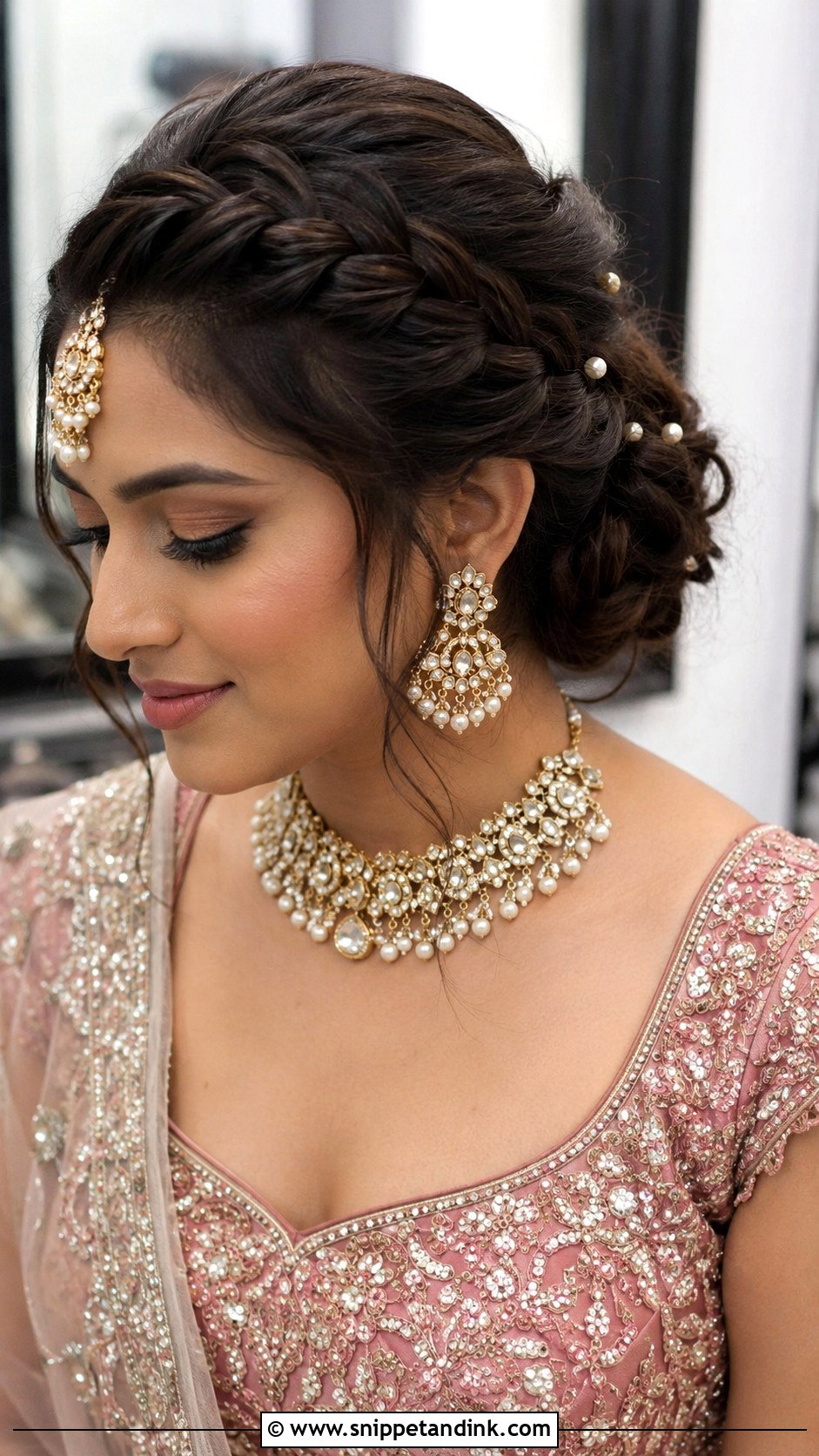 Indian Wedding Front Braided Bun - Snippet and Ink - 20 Front Look Hairstyle for Indian Wedding Ideas