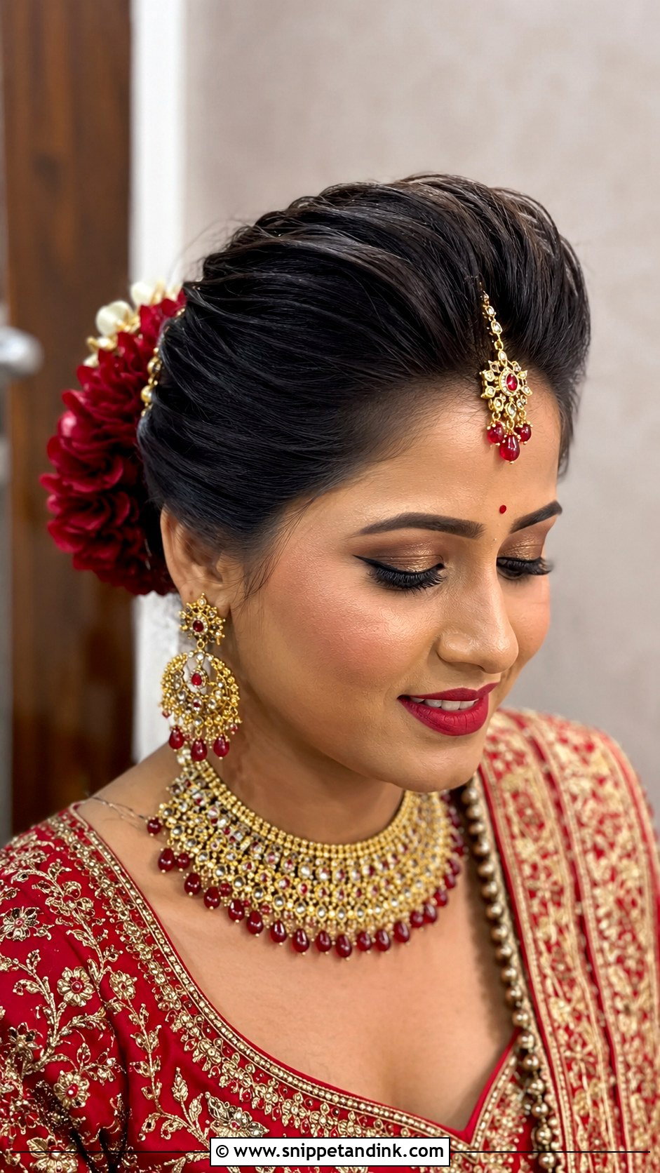 Indian Wedding Front Puff Bun - Snippet and Ink - 20 Front Look Hairstyle for Indian Wedding Ideas