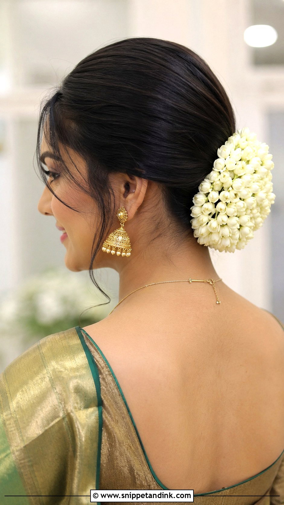 Indian Wedding Guest Gajra Bun - Snippet and Ink - 20 Indian Wedding Guest Hair Ideas
