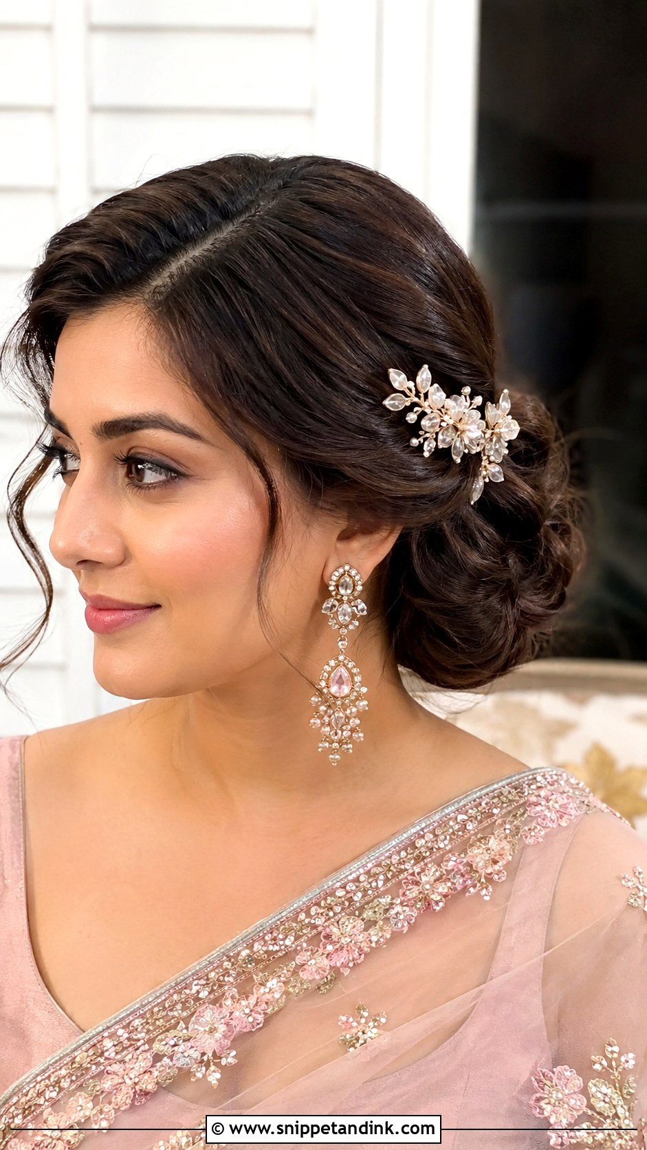 Indian Wedding Guest Side Part Bun - Snippet and Ink - 20 Indian Wedding Guest Hair Ideas