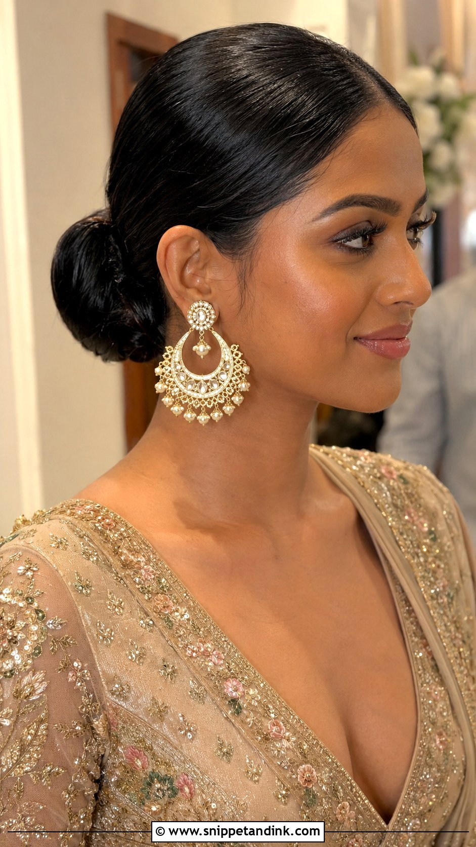 Indian Wedding Guest Sleek Middle Part Bun - Snippet and Ink - 20 Indian Wedding Guest Hair Ideas